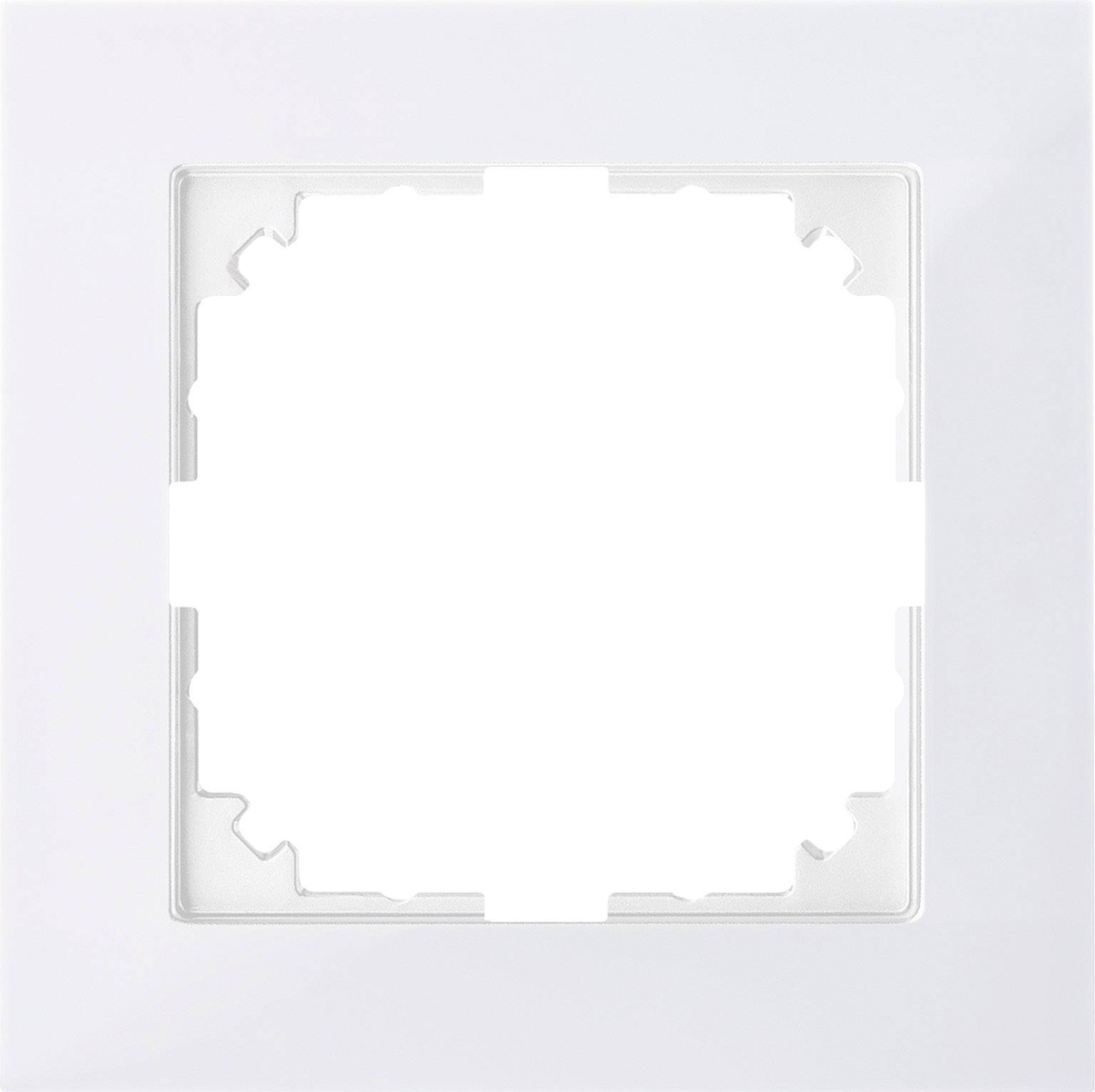 Ein quadratischer, weißer Wandschalterrahmen ohne sichtbare Steckdose oder Schalter, geeignet zum Abdecken von Lichtschaltern.