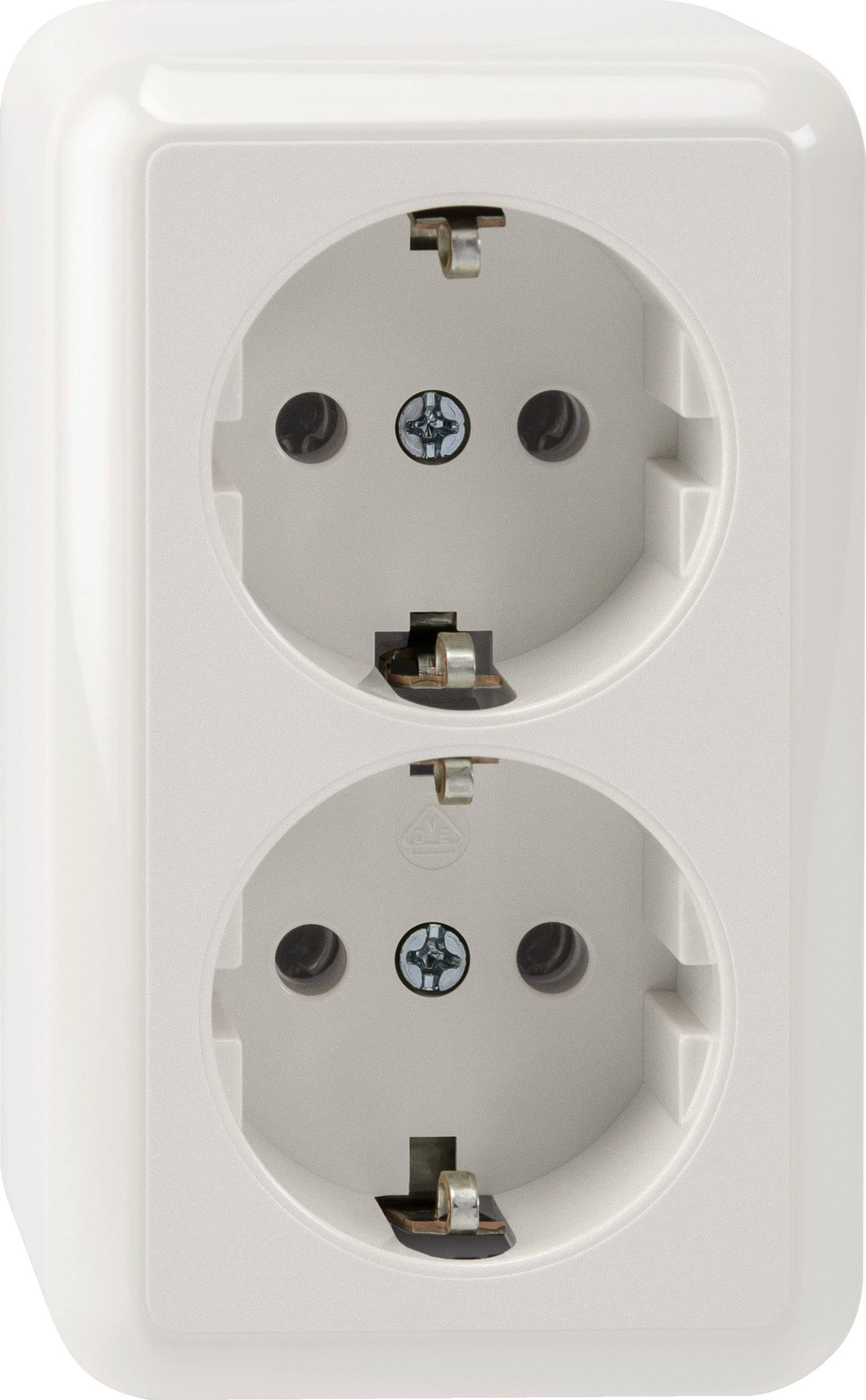 Doppelsteckdose an einer Wand montiert, geeignet für europäische Schuko-Stecker.