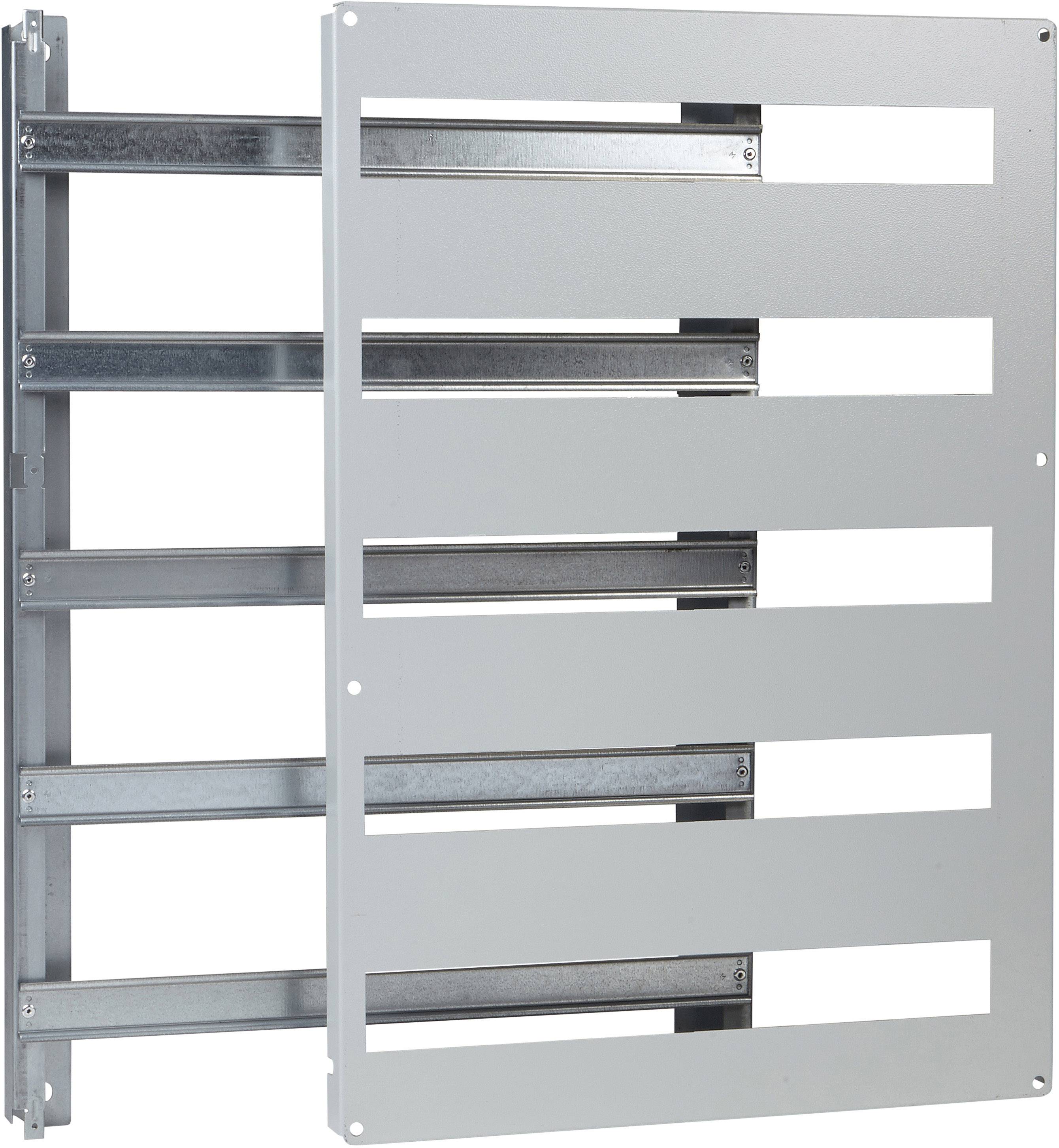 Metallstruktur mit horizontalen Stützen, vermutlich Teil eines Regalsystems oder Wandbefestigungselements, silbern und rechteckig.