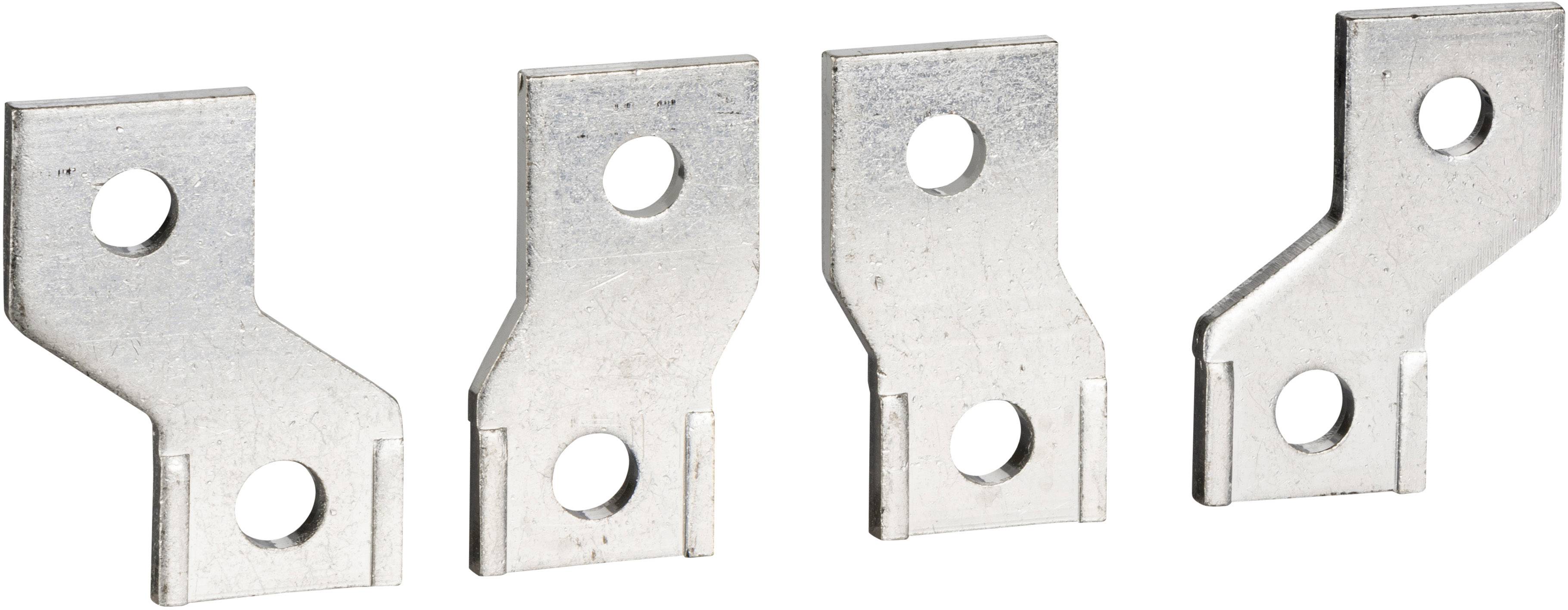 Vier silberne Metallwinkel mit Löchern zur Befestigung an einer Oberfläche.