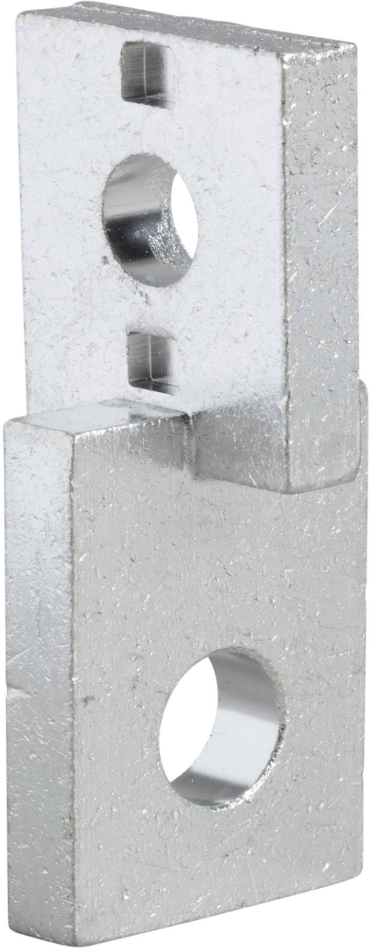 Metallische Lasche mit zwei Löchern, rechtwinklig gebogen, zur Befestigung oder Verbindung von Bauteilen in mechanischen Anwendungen.