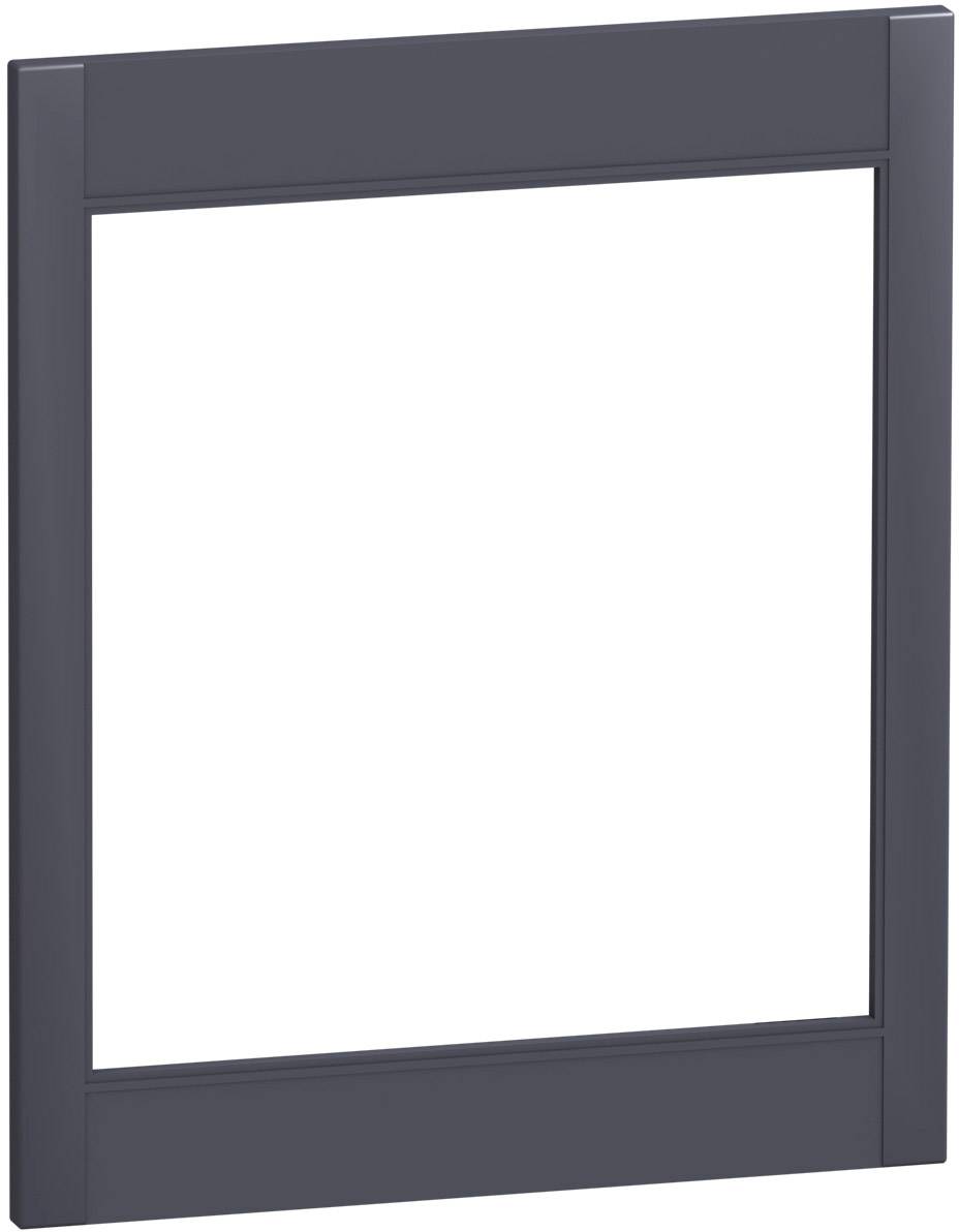 Ein rechteckiger, grauer Fensterrahmen ohne Glas, vor einem weißen Hintergrund.