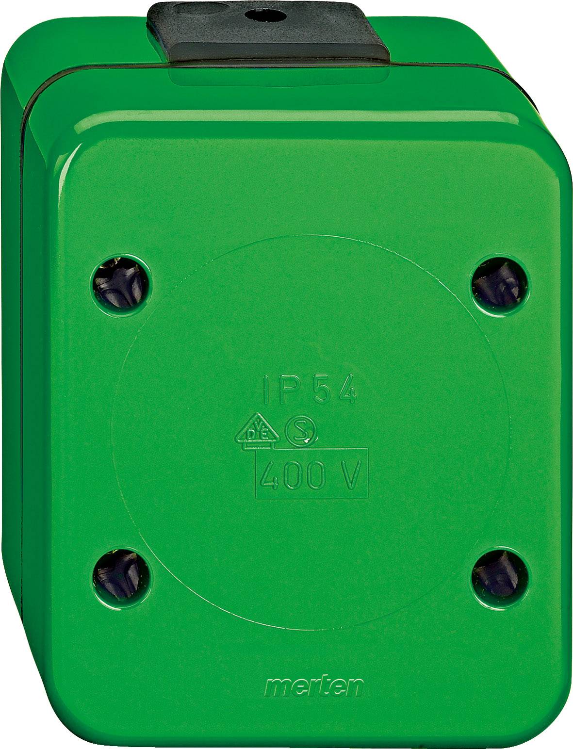 Grüner elektrischer Anschlusskasten mit IP54-Bewertung für 400 V, geeignet für den Außenbereich.