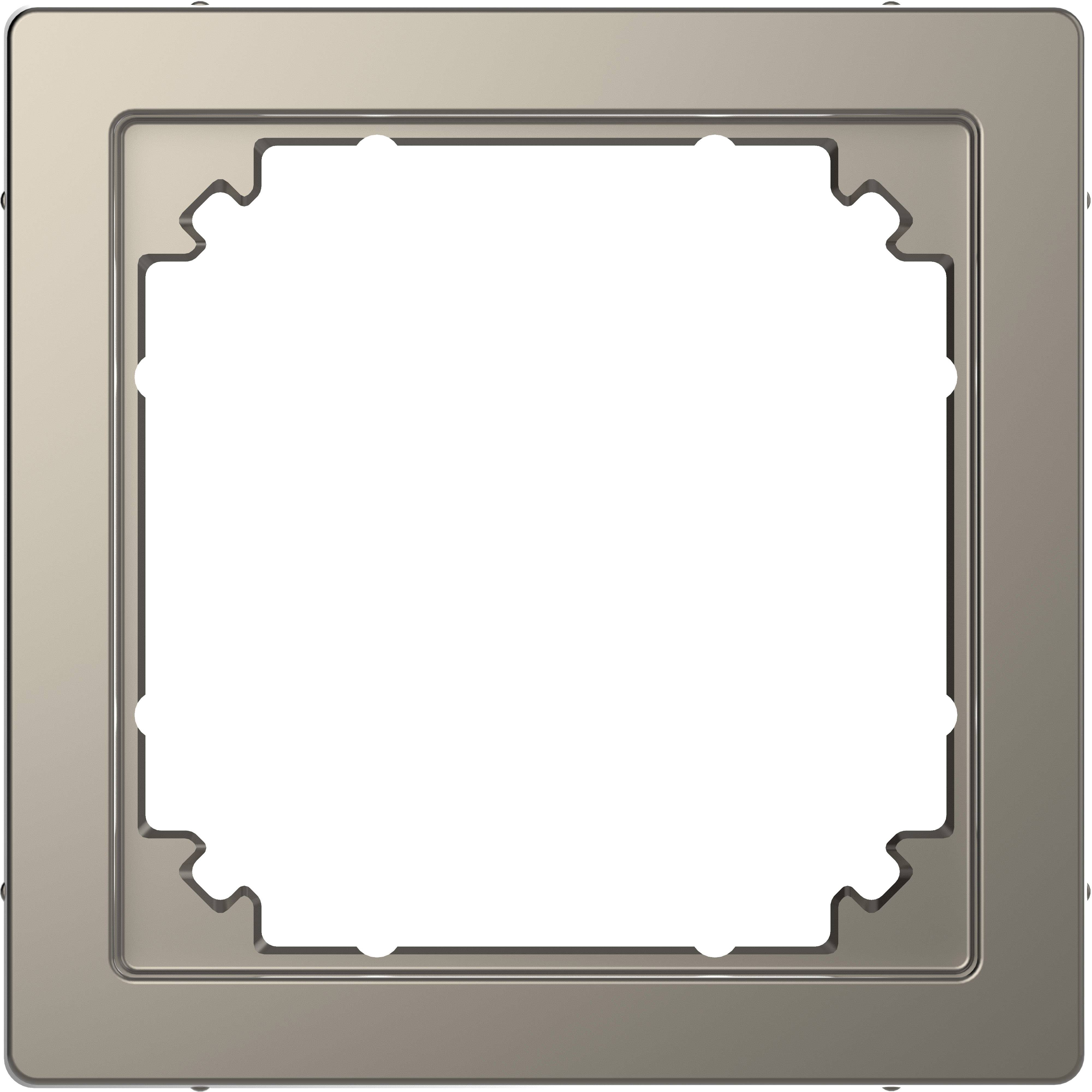 Ein quadratischer, metallisch glänzender Rahmen mit abgerundeten Ecken und einem großen, zentralen Ausschnitt.