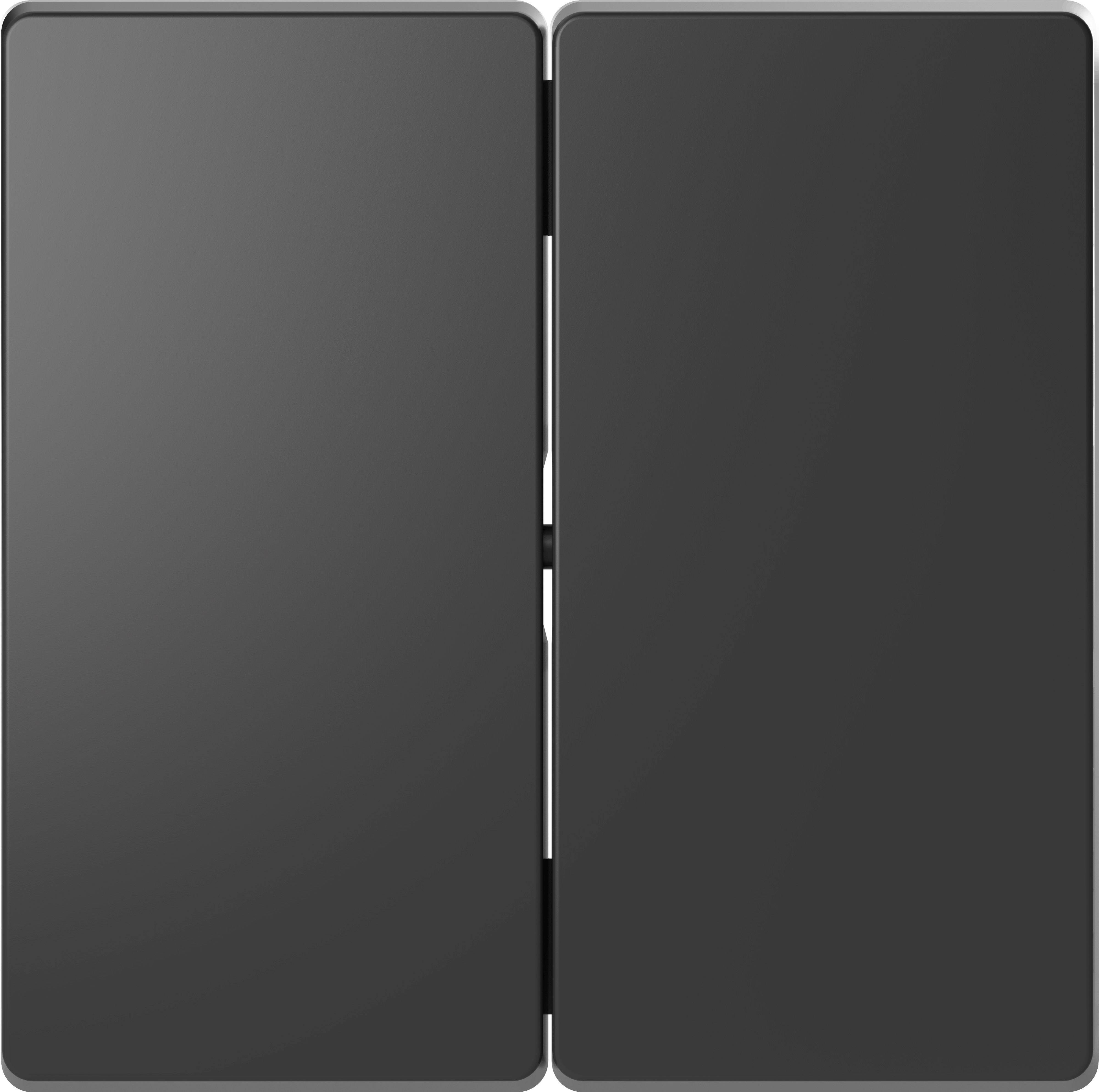 Ein schwarzes, geschlossenes Klappgerät mit sichtbarer Mittelnaht, möglicherweise ein Smartphone oder Tablet im zusammengeklappten Zustand.