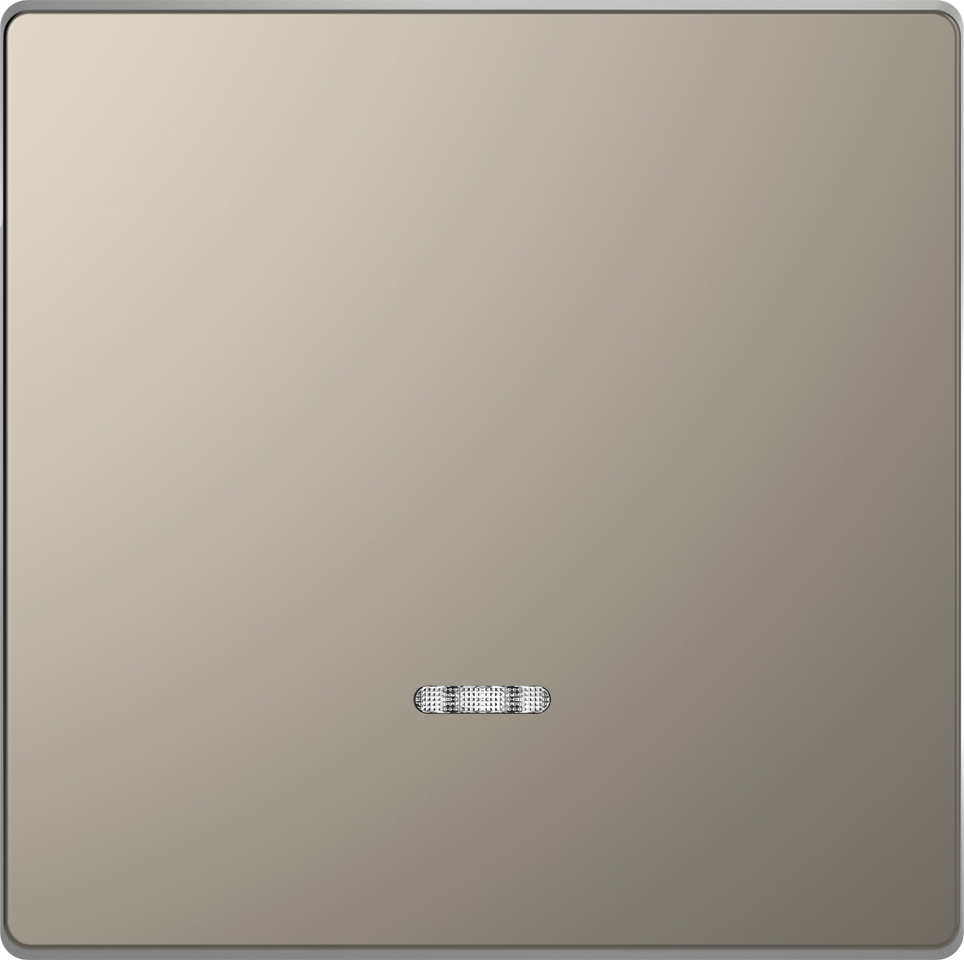 Ein silberner, rechteckiger Lichtschalter an der Wand, minimalistisch gestaltet.