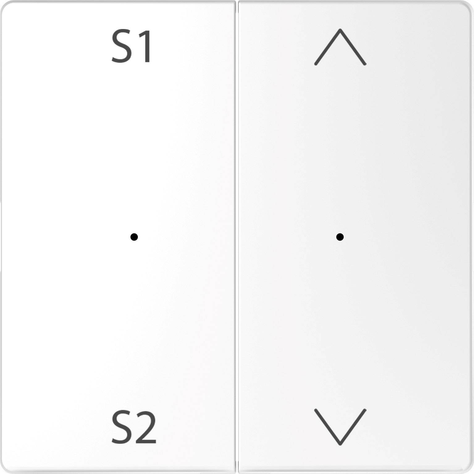 Zwei weiße Schalter, links mit 'S1' und 'S2' beschriftet, rechts mit Pfeilen nach oben und unten.