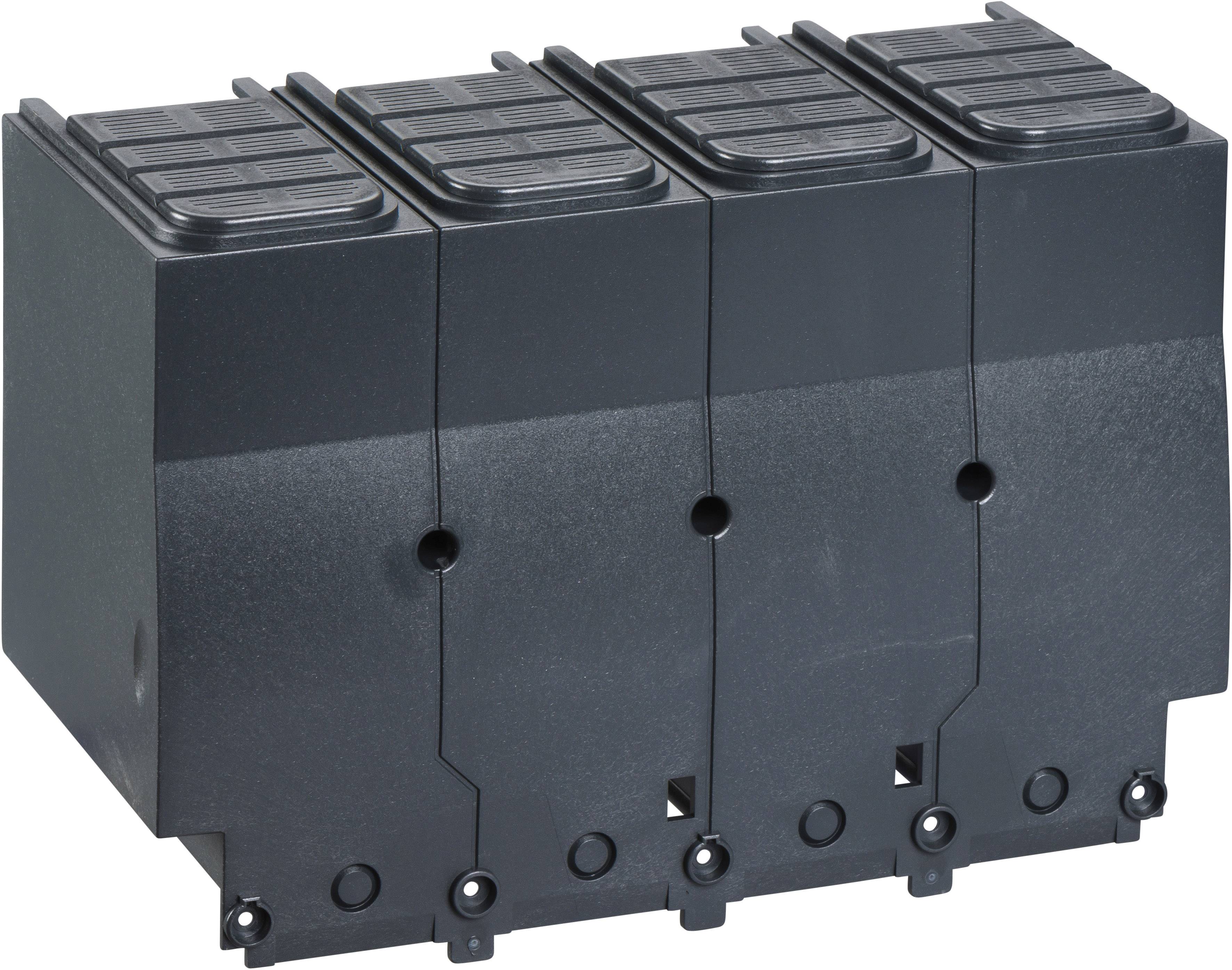 Solides schwarzes Bauteil mit vier nebeneinander liegenden Einheiten, wahrscheinlich für den Einsatz in einem technischen oder elektrischen System geeignet.