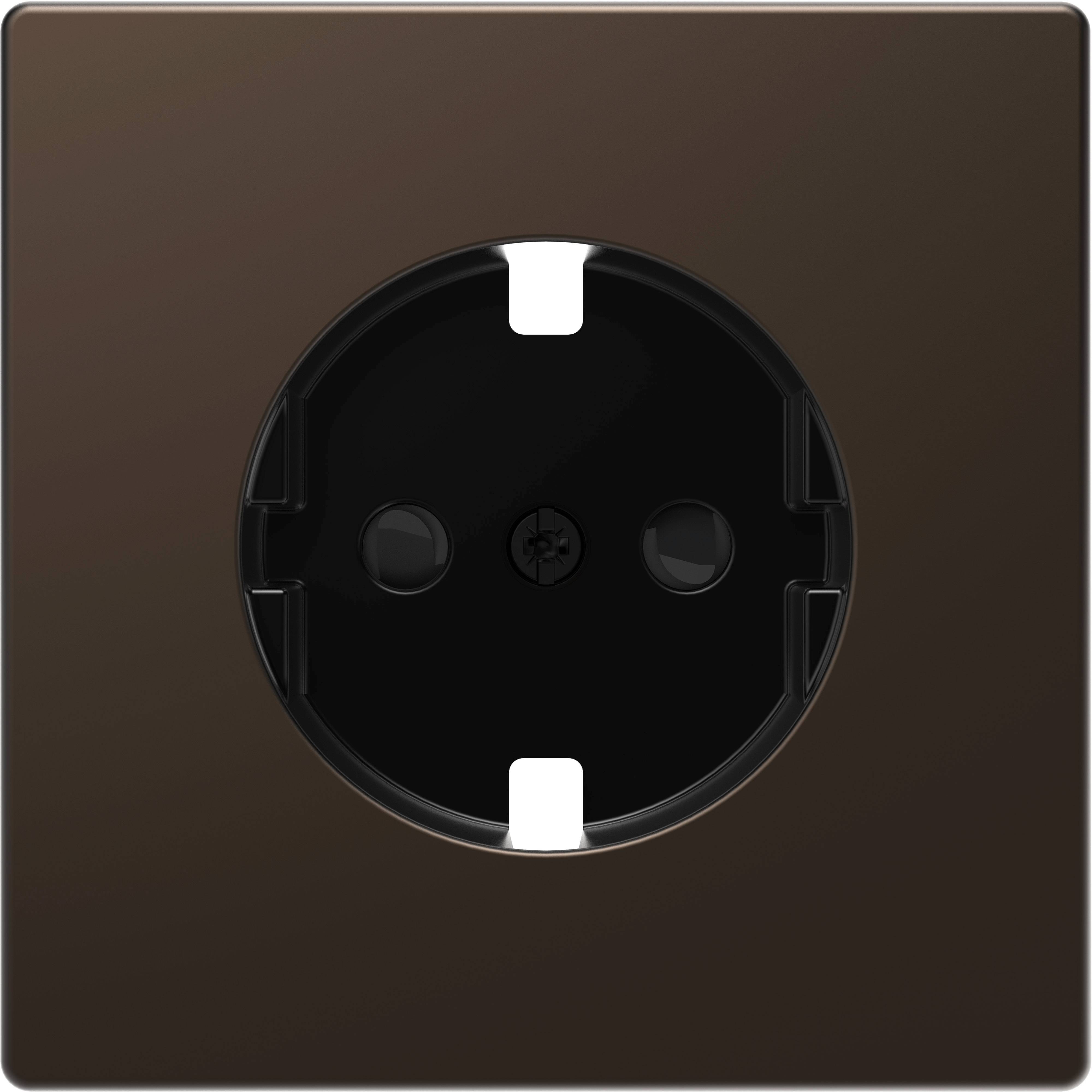 Schwarze Steckdose mit elegantem, quadratischem Rahmen auf grauer Wand, zeigt ein stilvolles, modernes Design.