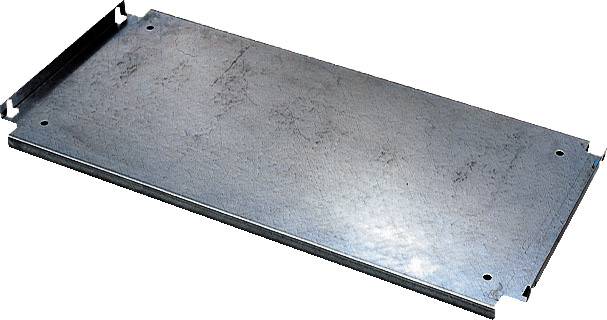 Metallplatte mit rechteckiger Form und abgenutzter Oberfläche. Vier Löcher an den Ecken.