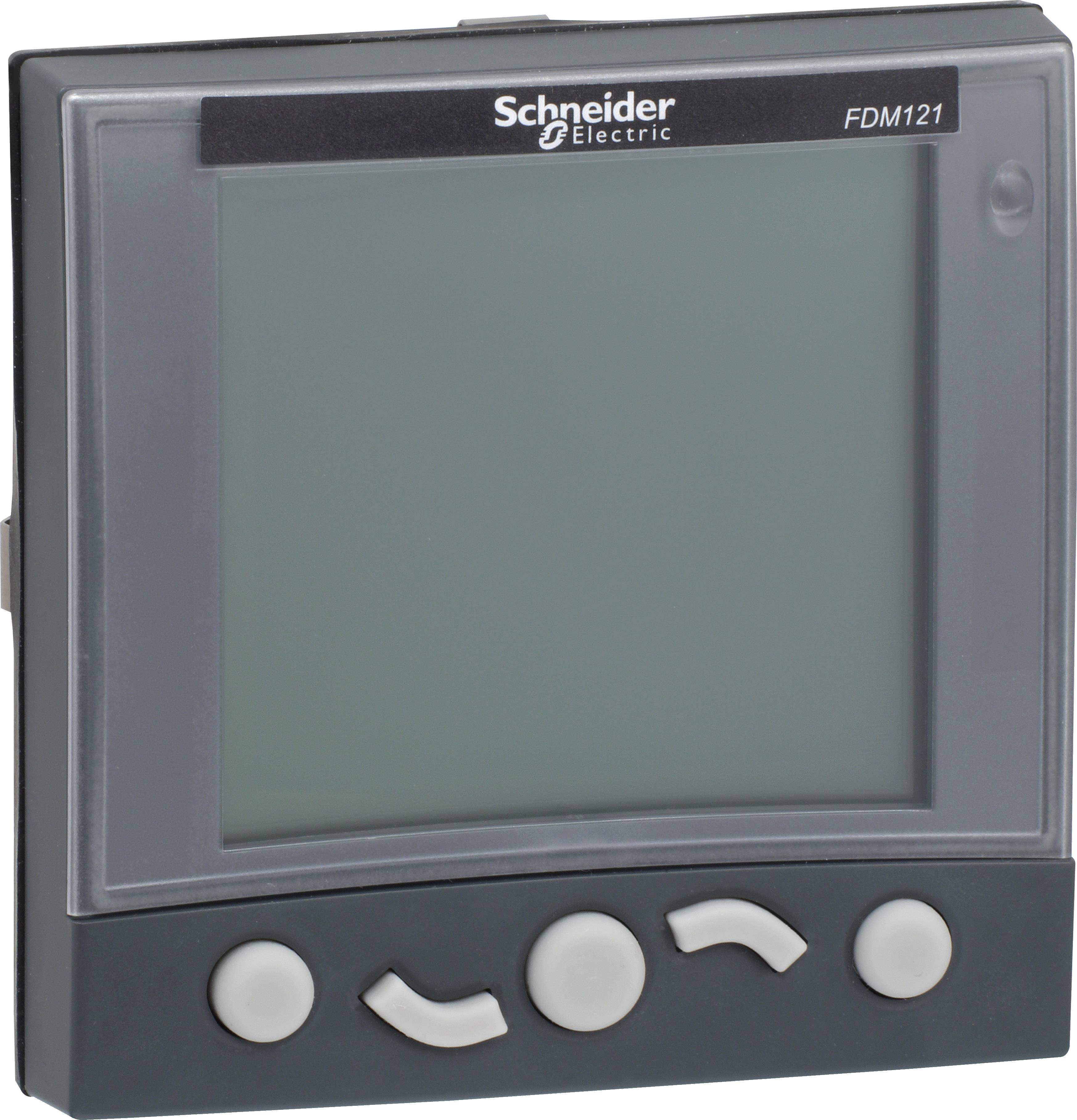 Graues digitales Bildschirmgerät mit Logo 'Schneider Electric', Modell FDM121, rechteckige Form, unterer Teil mit Tasten.