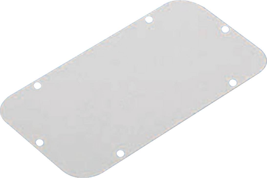 Rechteckige, leicht abgerundete Metallplatte mit sechs kreisförmigen Löchern.