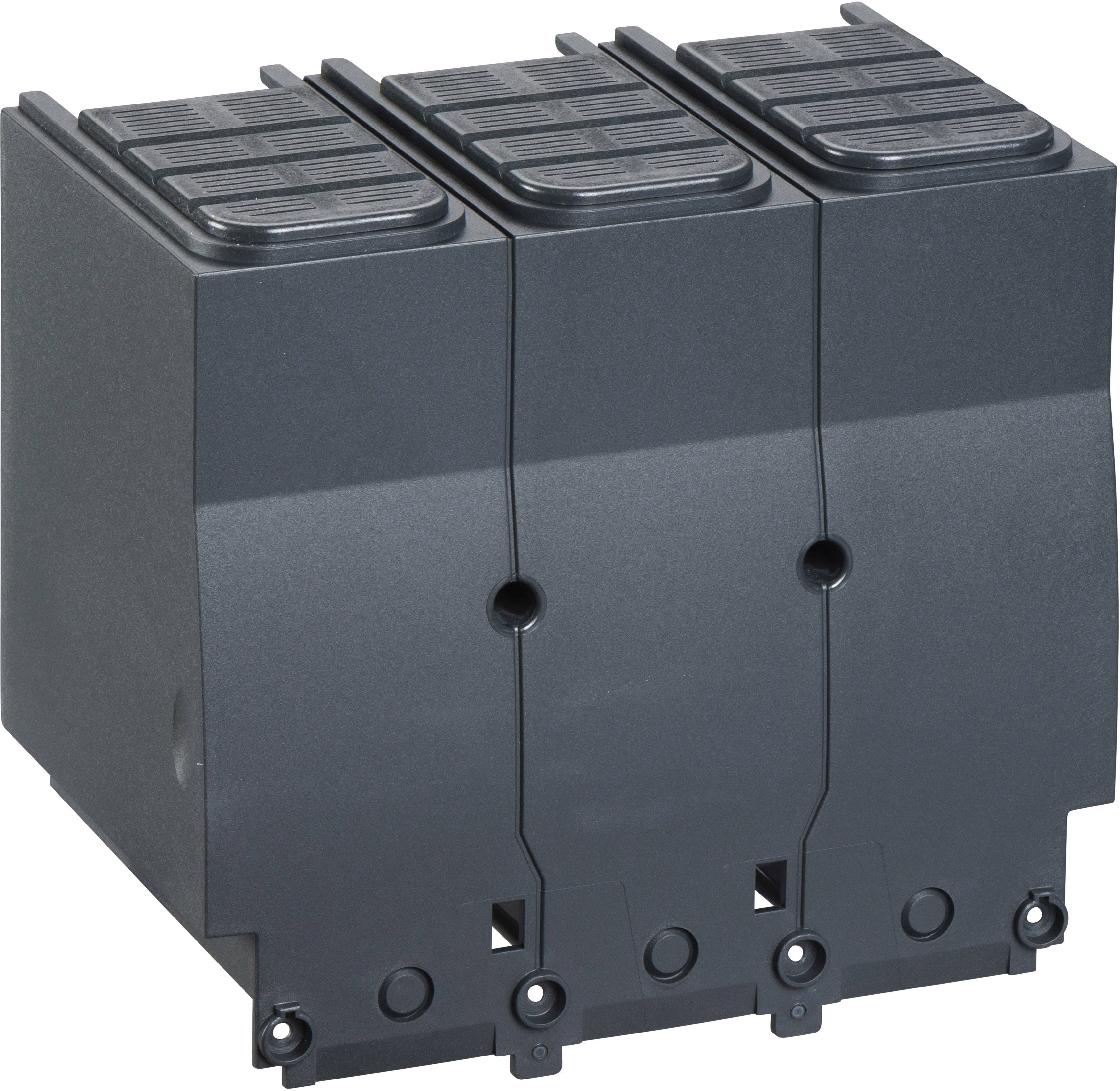 Dreipoliger Sicherungstrenner, grau, vertikal ausgerichtet. verwendet zur sicheren Unterbrechung elektrischer Stromkreise.