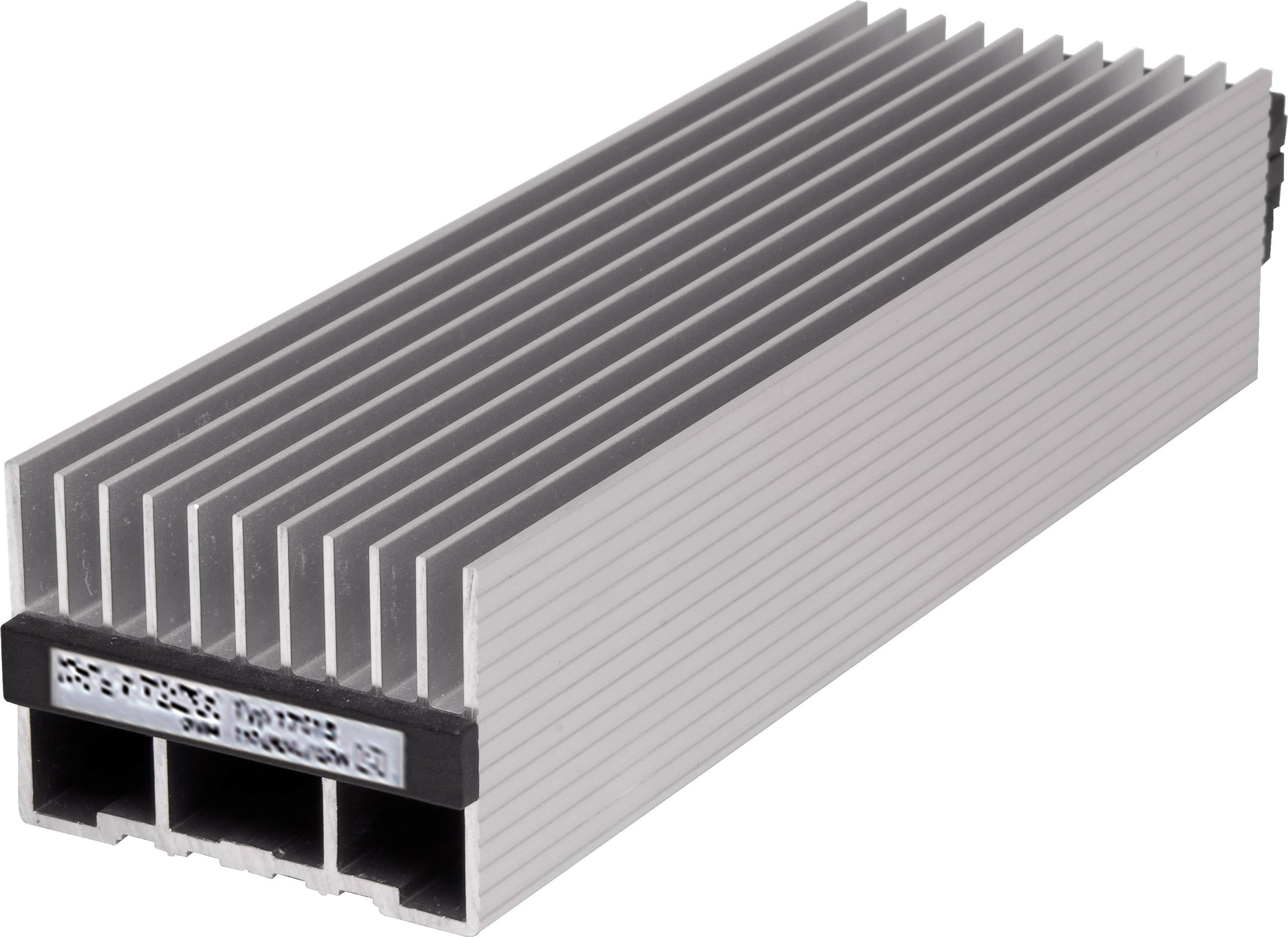 Ein rechteckiger Kühlkörper aus Aluminium mit mehreren Rippen zur Wärmeableitung.