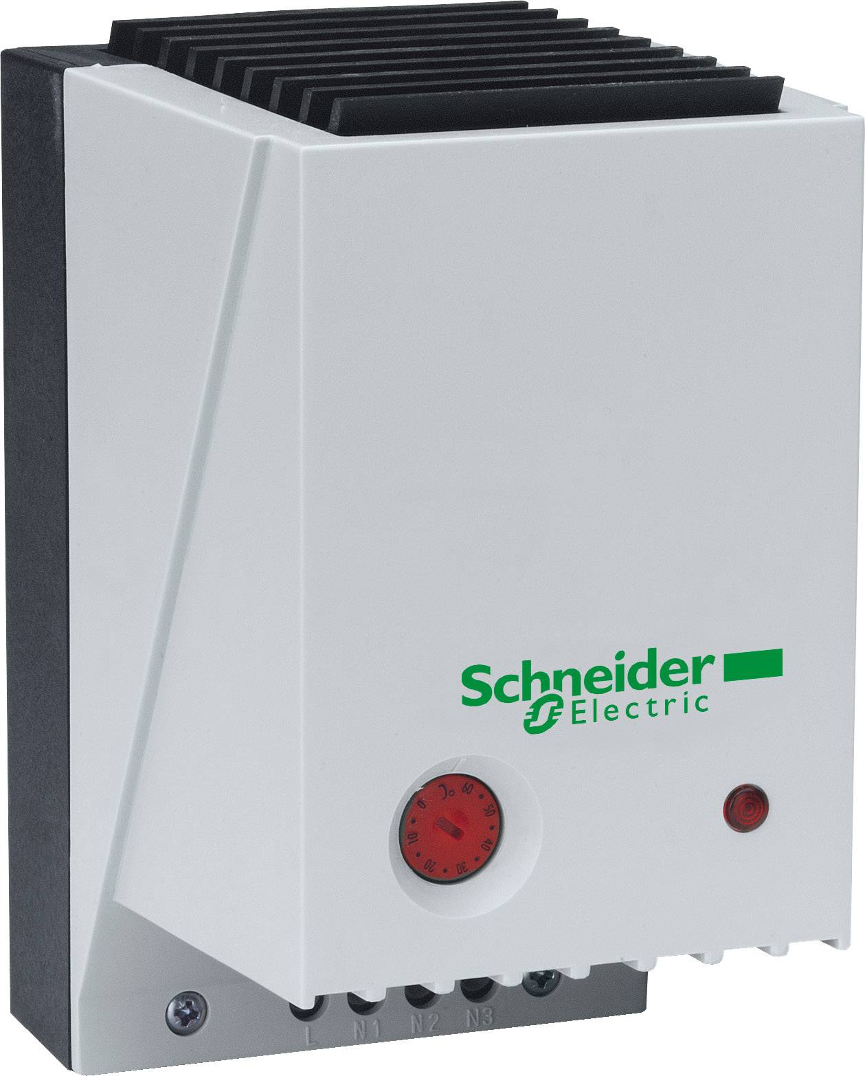 Ein elektrisches Gerät mit dem Logo 'Schneider Electric', einem roten Display und mehreren Anschlüssen.