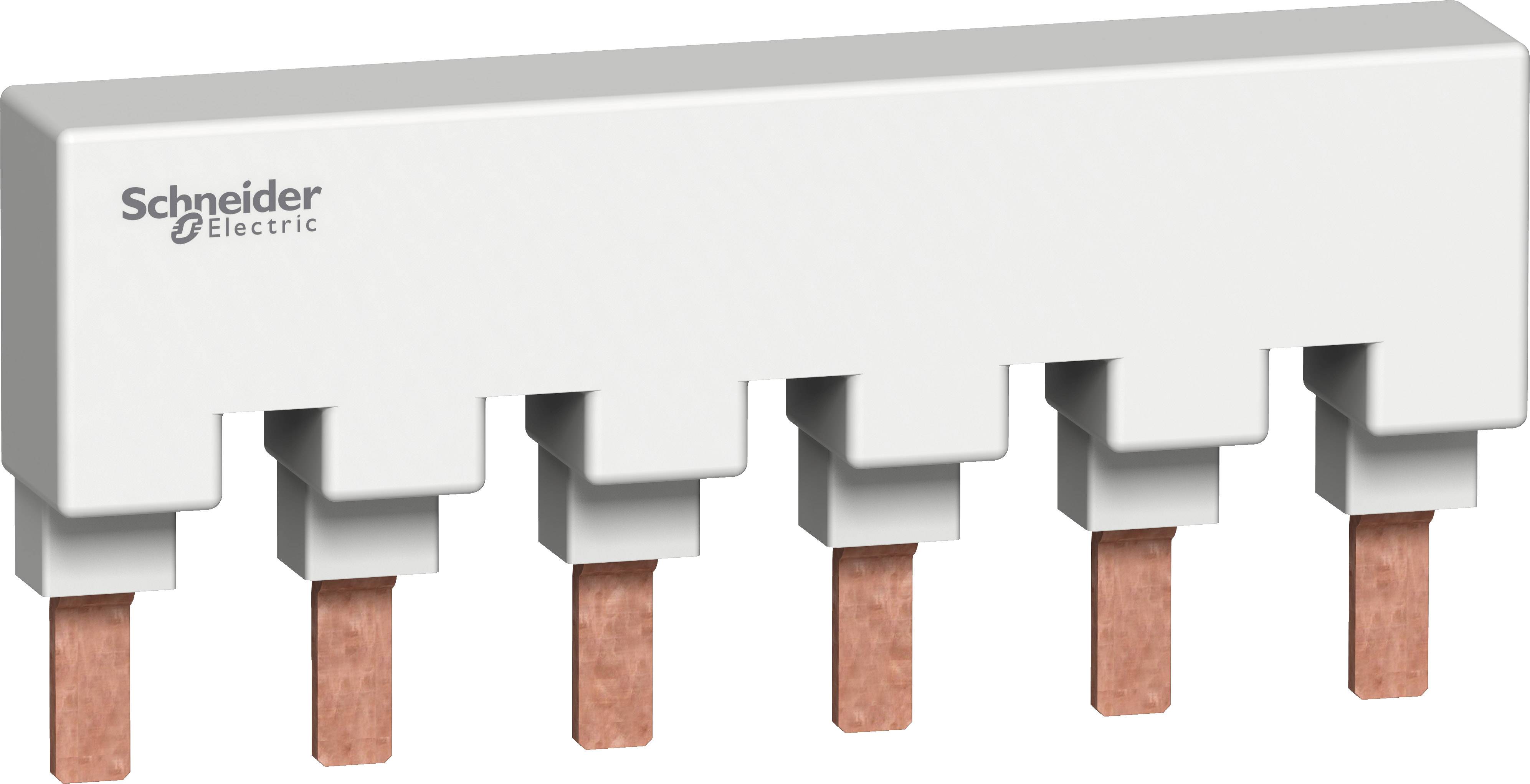 Ein weißer Schaltgerätestecker mit sechs Anschlussklemmen, beschriftet mit 'Schneider Electric'. Geeignet zur Verkabelung von Modulen.