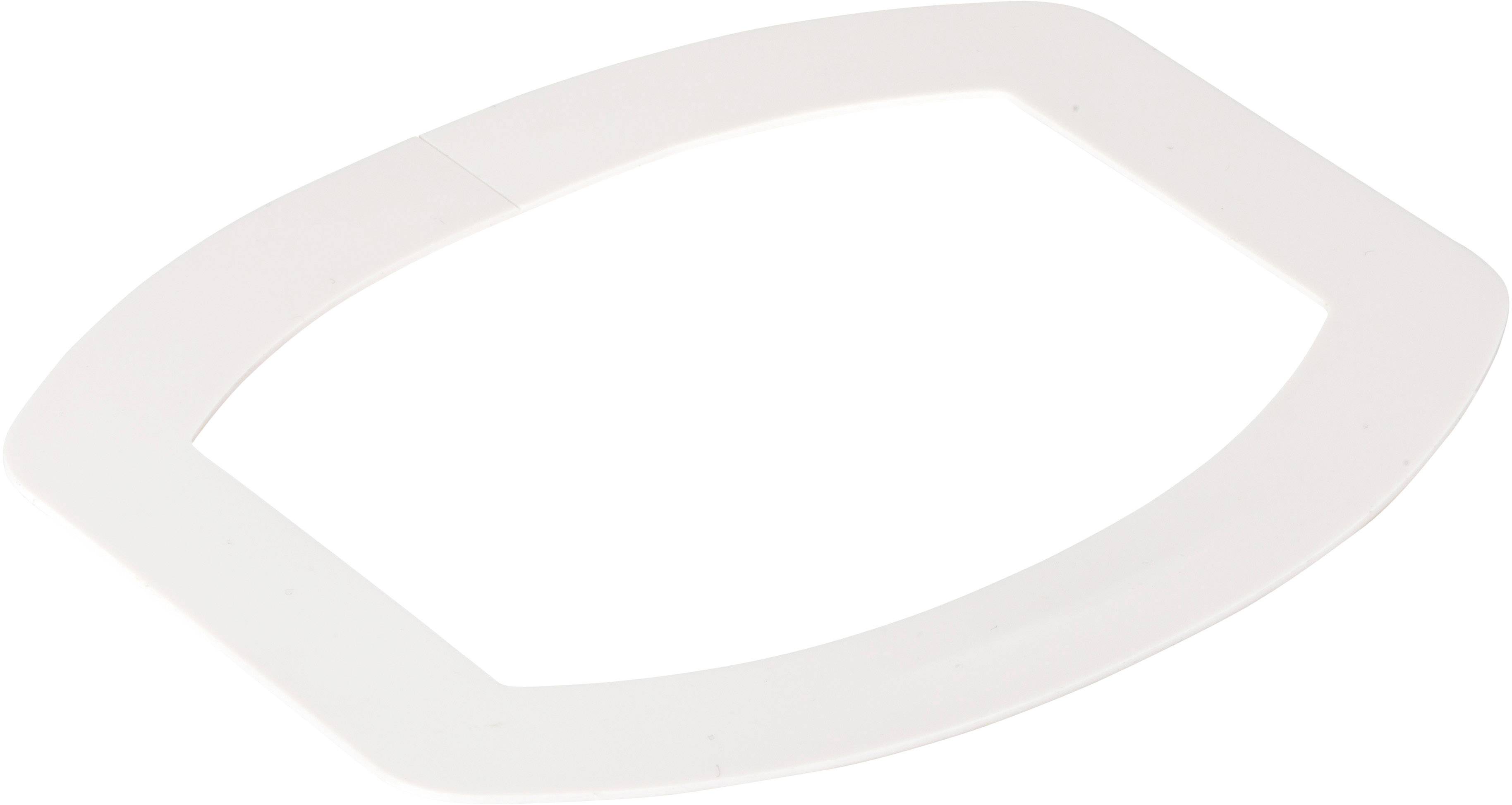 Weißer Kunststoffdichtungsring in ovaler Form. 사용 상단면과 측면의 두께를 표현하는 스케치를 제공.