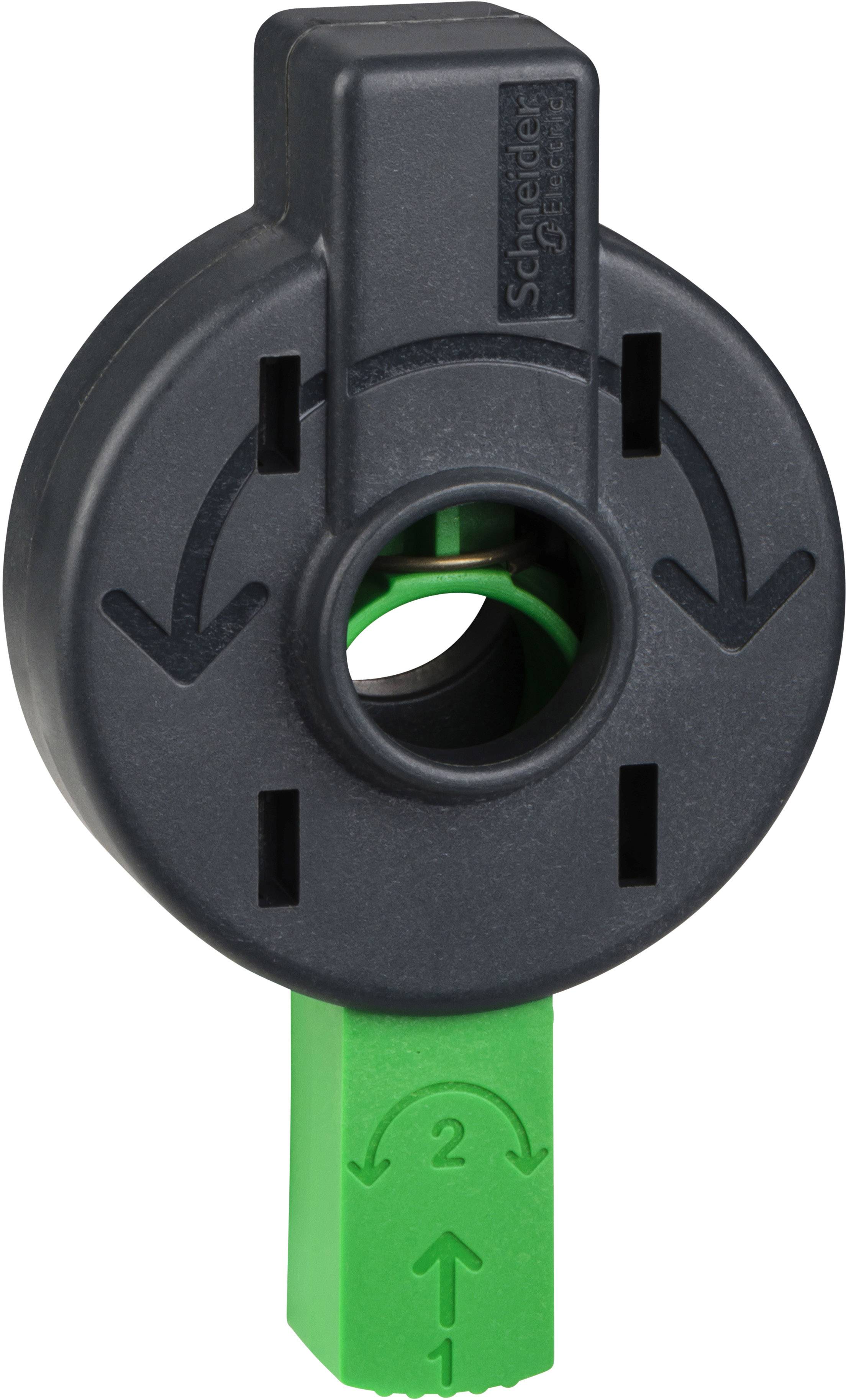 Schwarzes und grünes Schalterzubehör mit Pfeilsymbolen für Drehrichtung. Hauptsächlich verwendet für elektrische Geräteinstallation.