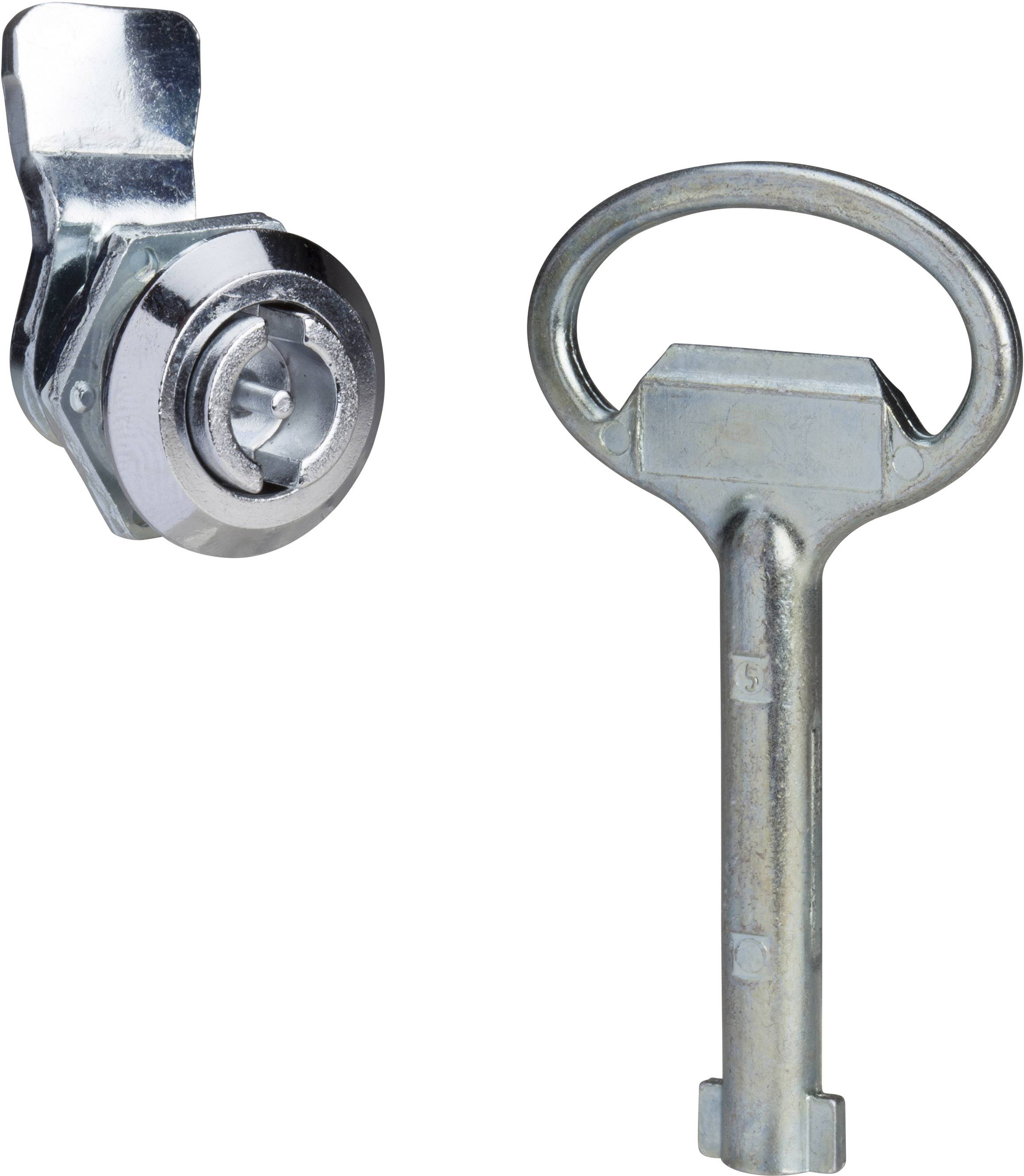 Ein silberfarbenes Schloss und ein passender Schlüssel nebeneinander.