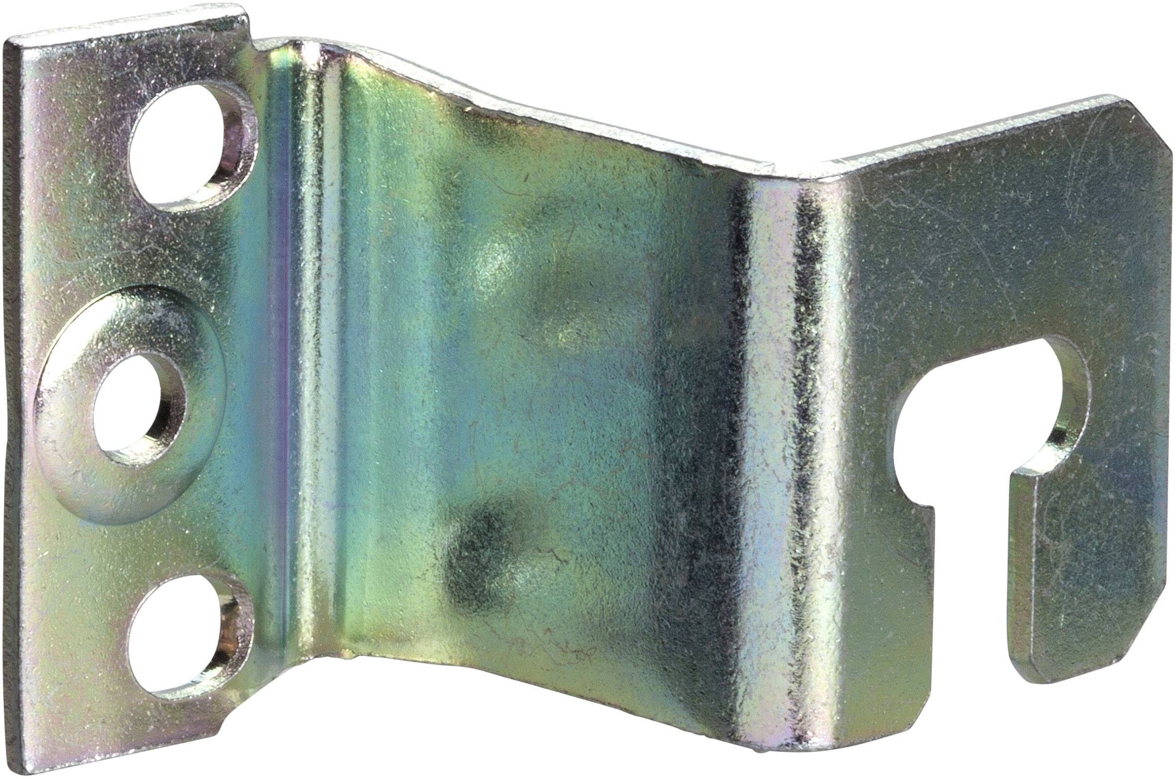 Metallische Möbelverbindungsklammer mit drei Löchern und Haken, verwendet für die stabile Verbindung von Möbelteilen.