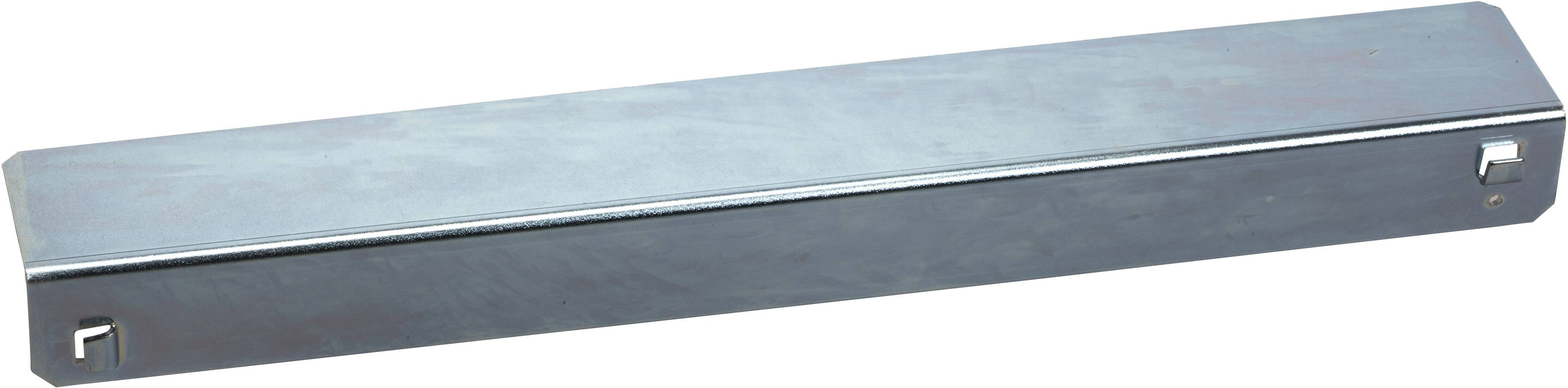 Metallischer, rechteckiger Balken, silberfarben und glänzend, mit kleinen Klammern an den Enden.
