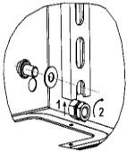 Diagramm zur Montageanleitung: Zeigt Schrauben und Schlitze, mit nummerierten Schritten zur Befestigung und Anpassung der Bauteile.