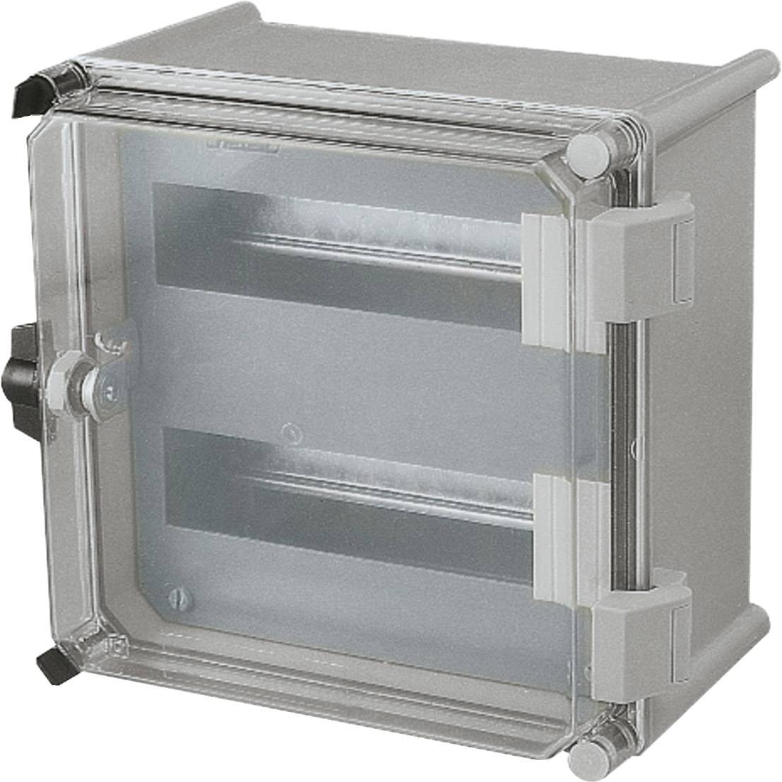 Gehäuse mit transparentem Deckel, Metallrahmen und Verschlussmechanismus. Geeignet für technische Installationen oder Schutz.