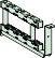 Metallischer Halterahmen mit mehreren horizontalen Schienen, an denen schwarze Klemmen oder Verbindungselemente platziert sind.