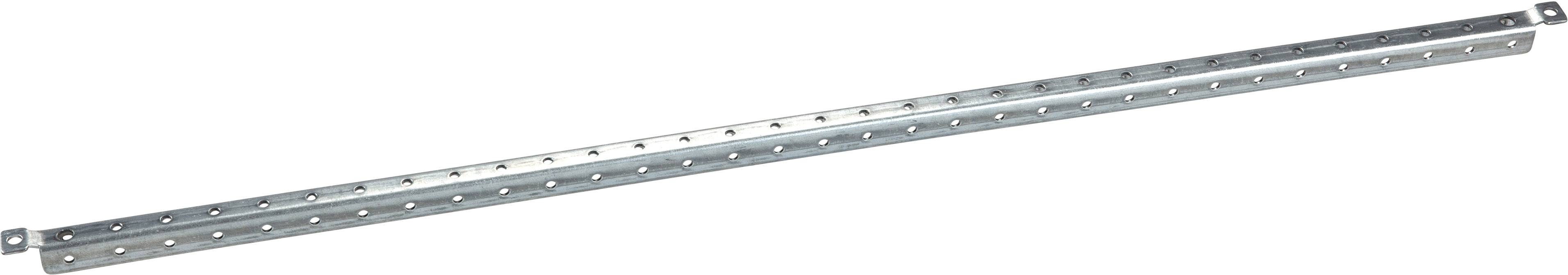 Metallschiene mit regelmäßigen Bohrungen entlang der gesamten Länge.