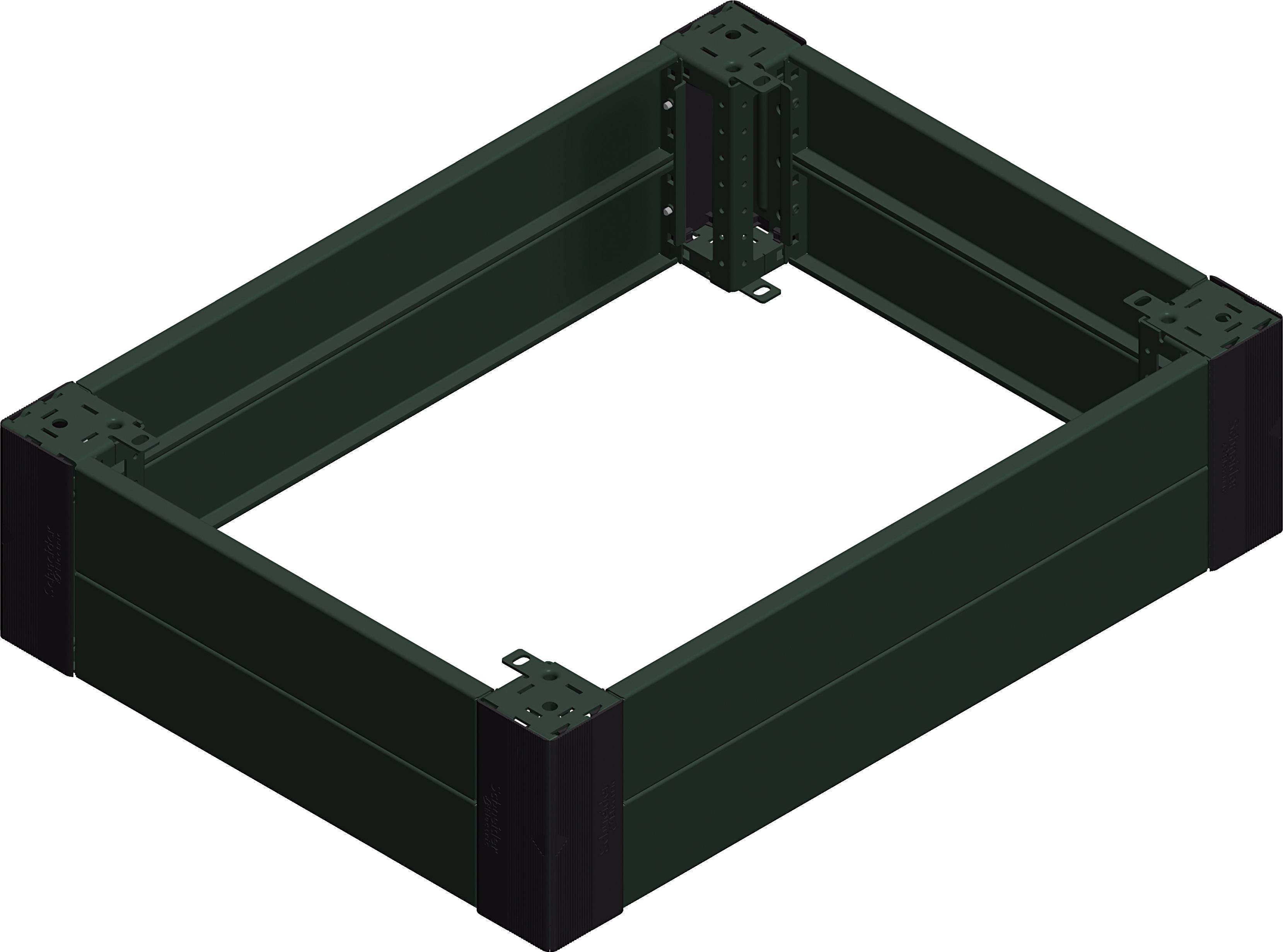 Ein rechteckiger, dunkelgrüner Rahmen aus Metallteilen, geeignet für industrielle Anwendungen oder Konstruktionen.