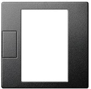 Schwarzer Schalterrahmen mit einer großen rechteckigen Öffnung rechts und einer kleineren linken Öffnung.