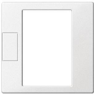 Ein weißer Lichtschalterrahmen ohne eingesetzten Schalter oder Steckdose, rechteckige Form, geeignet für den Wandeinbau.