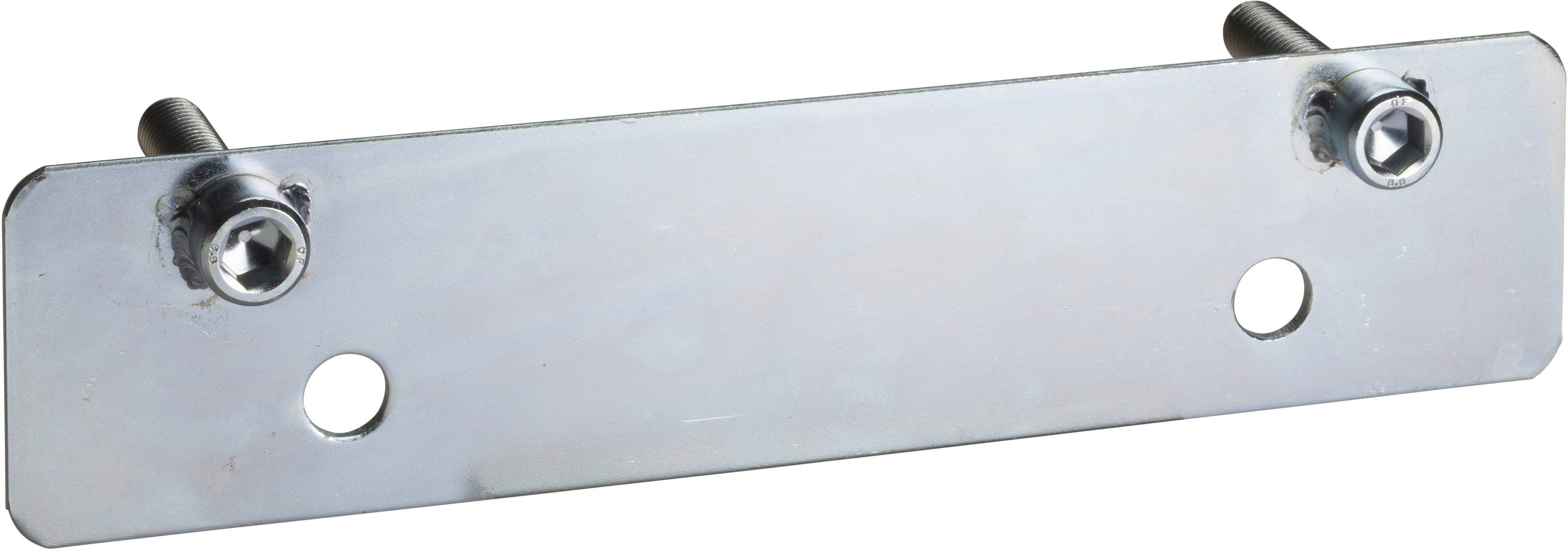 Metallplatte mit zwei Schrauben und zwei Löchern. Verwendet zur Befestigung oder als Halterung.