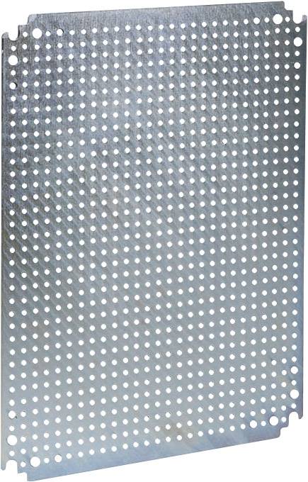 Ein rechteckiges, silbernes Metallgitter mit vielen kleinen, gleichmäßig verteilten Löchern.