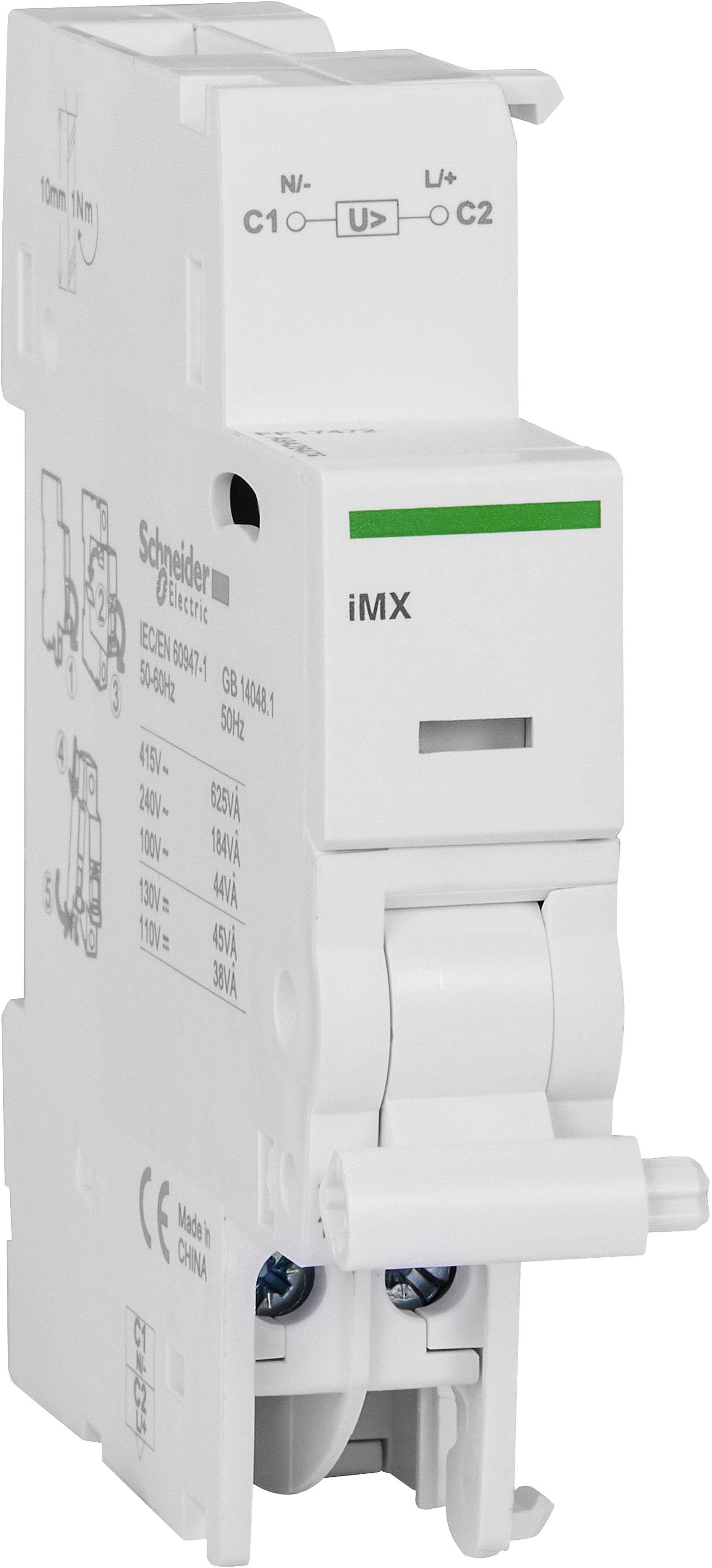Elektronisches Überwachungsrelais mit weißen Gehäuse, markiert mit 'Schneider Electric', Modell iMX, für den Einsatz in elektrischen Schaltungen.
