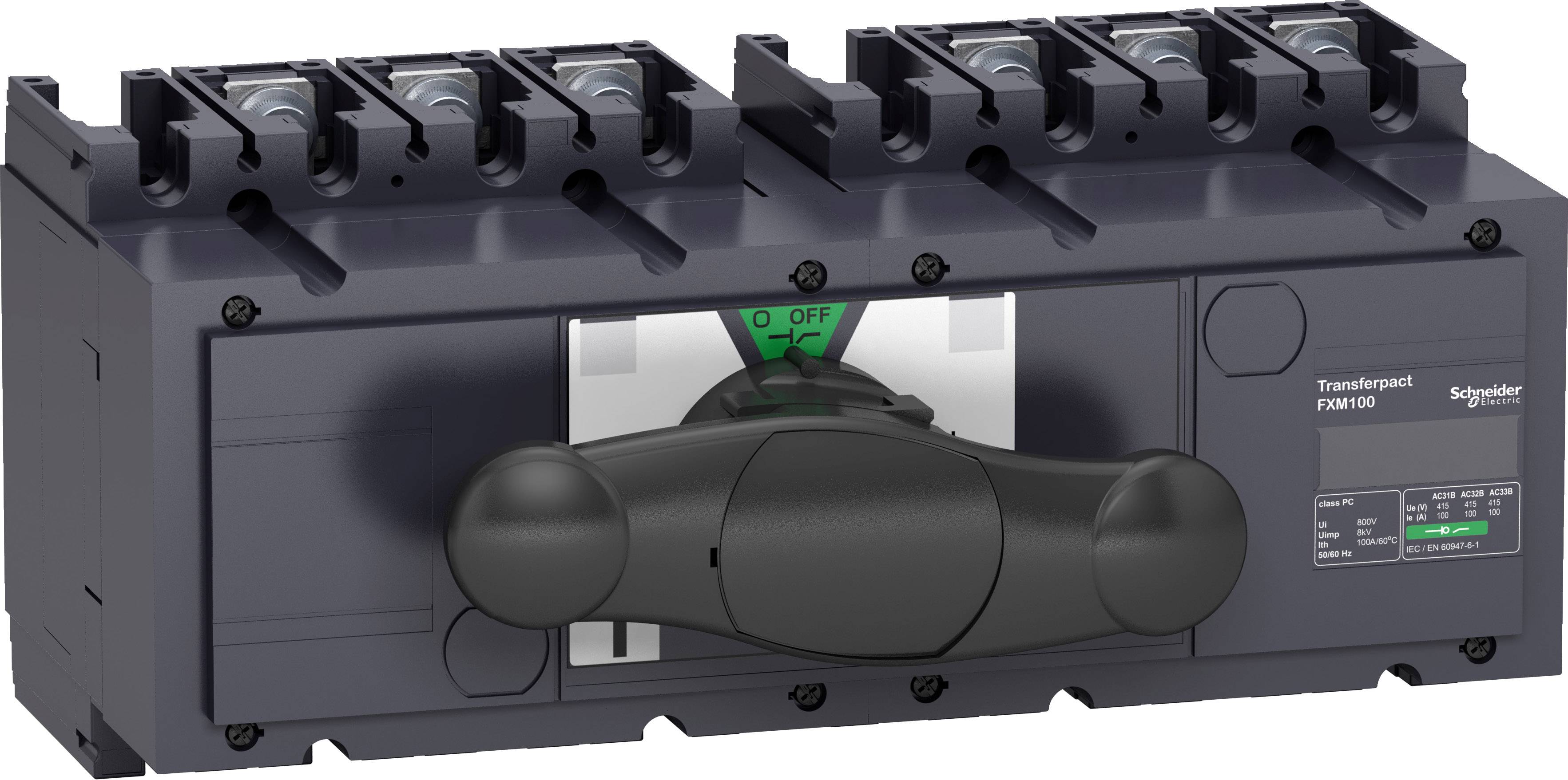 Sicherheits-Trennschalter von Schneider Electric mit schwarzem Griff, markiert mit 'ON' und 'OFF', für industrielle Stromtrennung.
