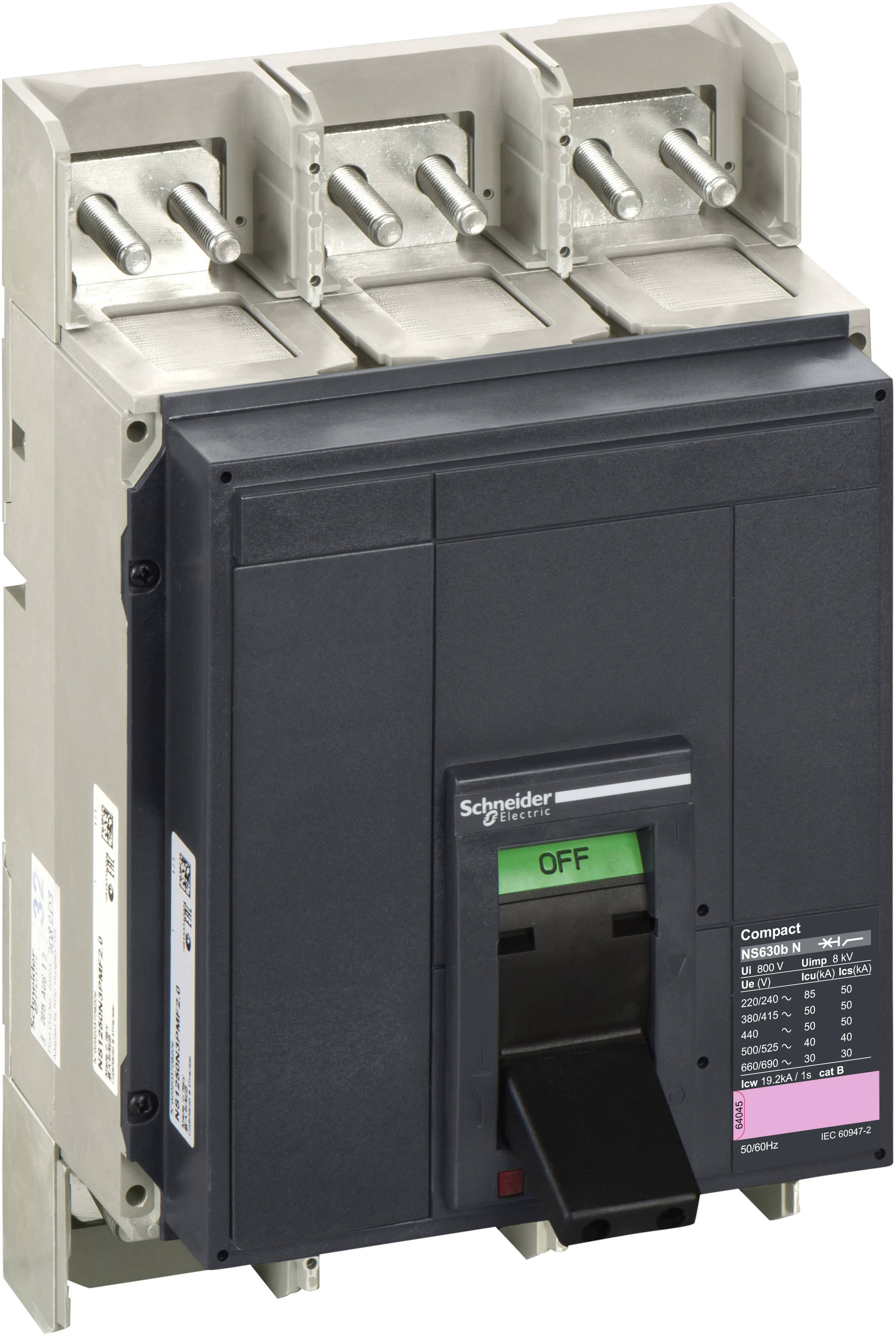Schneider Electric Leistungsschalter, dreipolig, in der Aus-Position. Industrieelektronik-Komponente zur Stromsteuerung.