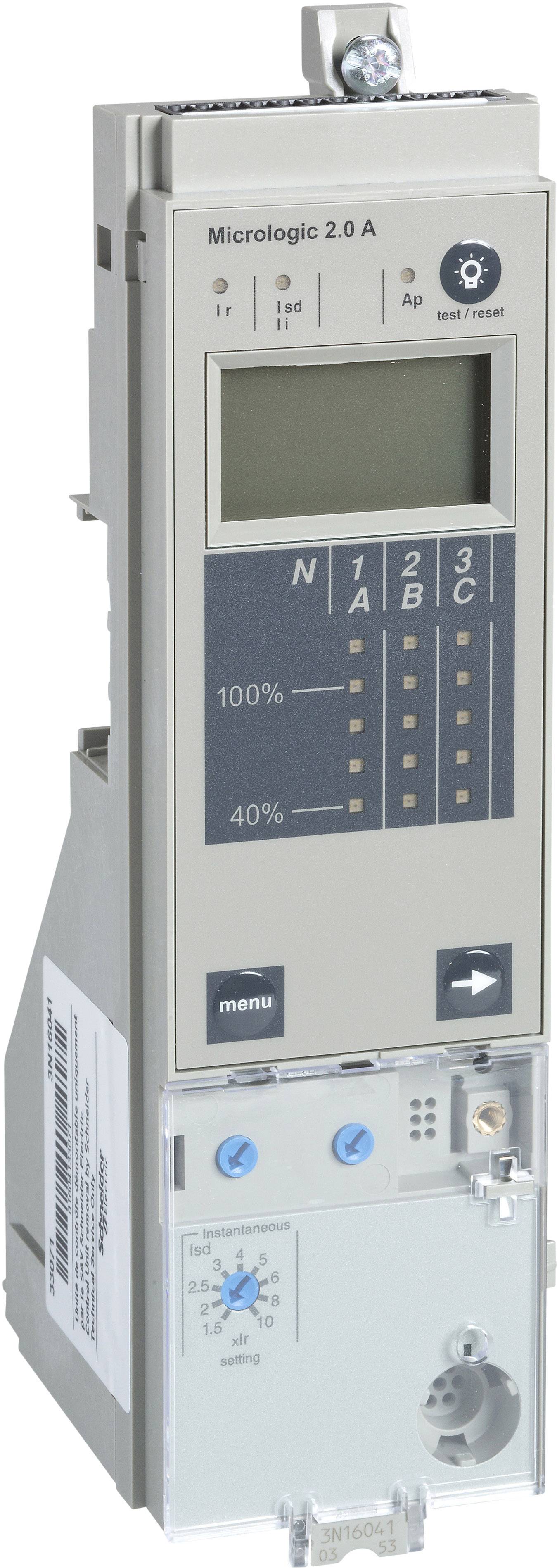 Ein digitales Messgerät mit Display, Knöpfen und Drehschalter zur Steuerung elektrischer Parameter. Oben steht 'Micrologic 2.6 A'.