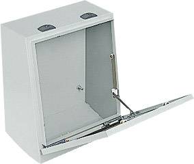 Ein grau-weißes Box, teils geöffnet. Die Box zeigt ein Scharnier und ist leicht angewinkelt. Geeignet zur Aufbewahrung oder Installation.