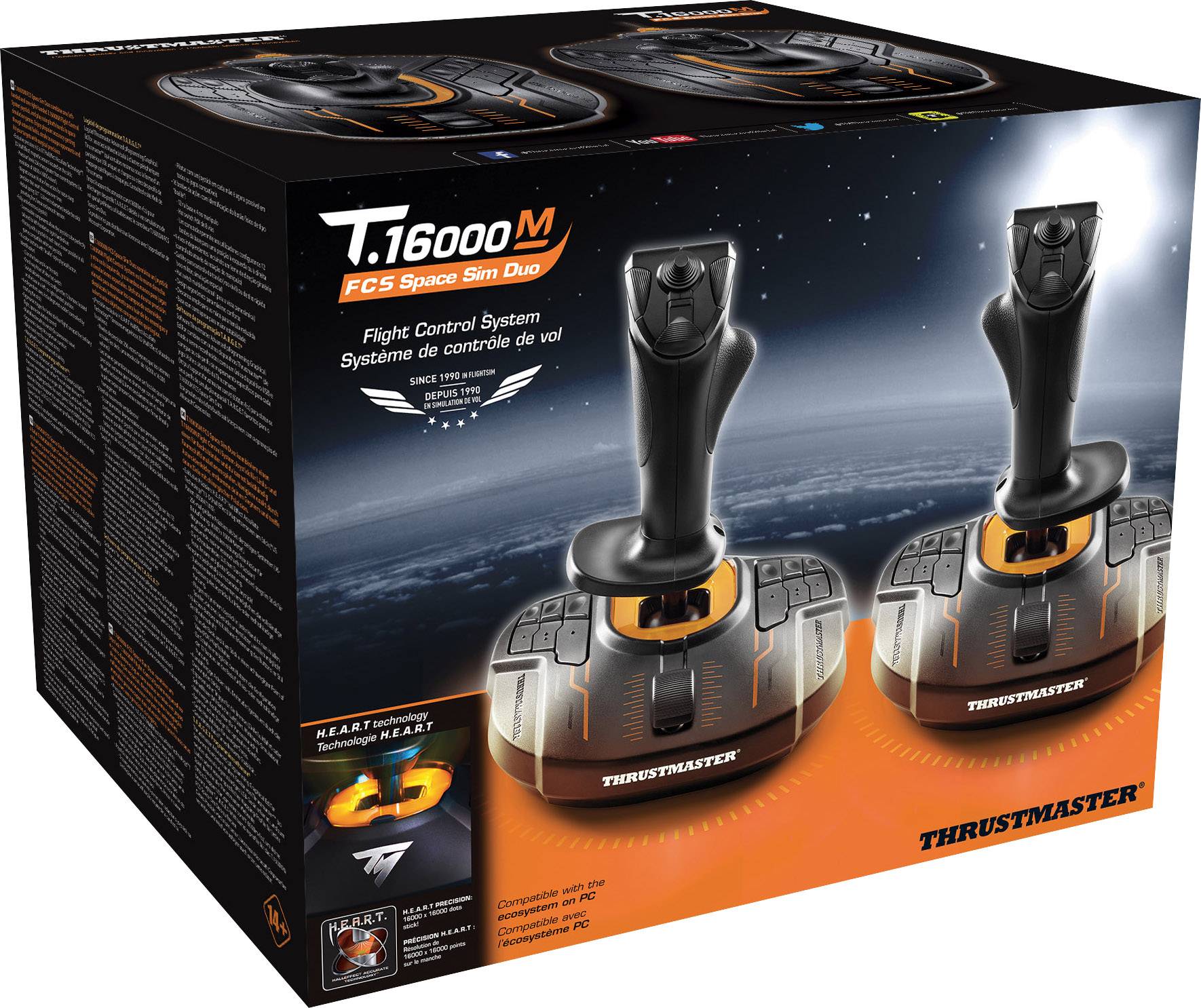 Thrustmaster T.16000M Space Sim Duo Stick Flugsimulator-Joystick PC Schwarz, Orange