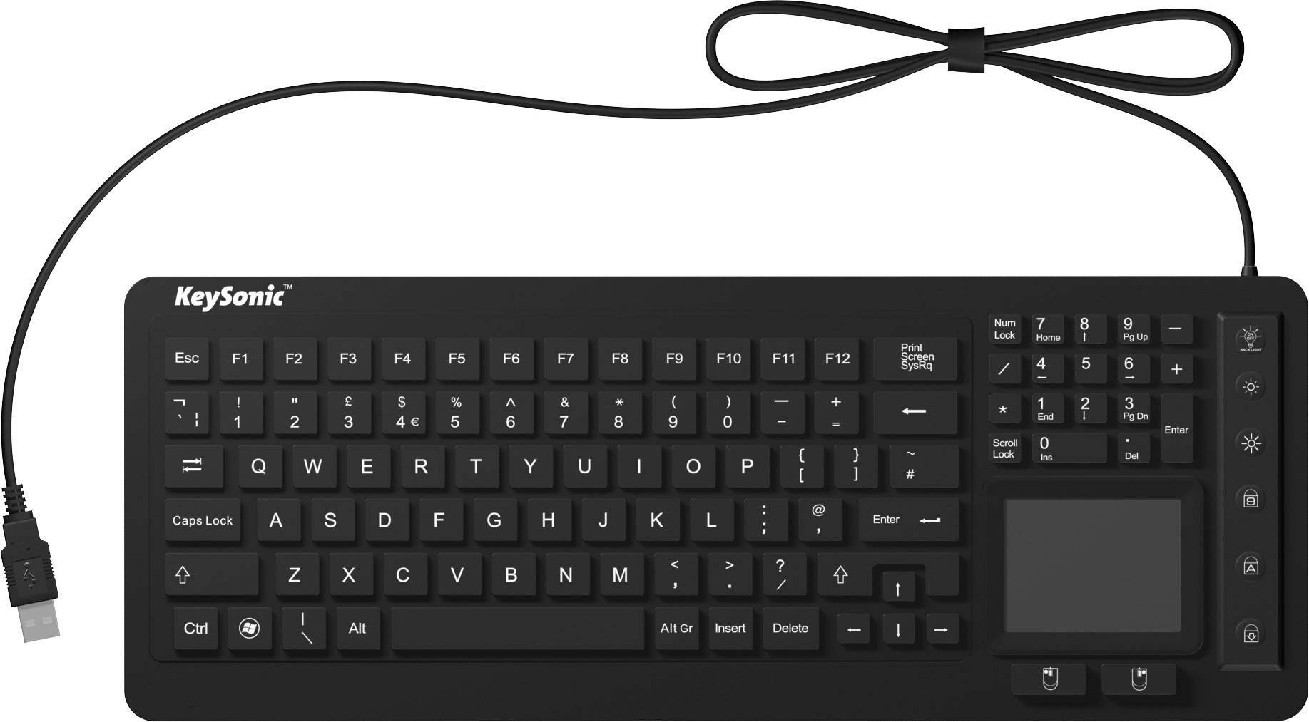 Keysonic KSK-6231 INEL (UK) USB Tastatur UK-Englisch, QWERTY Schwarz Silikonmembran, Wasserfest (IPX7), Beleuchtet, Integriertes Touchpad
