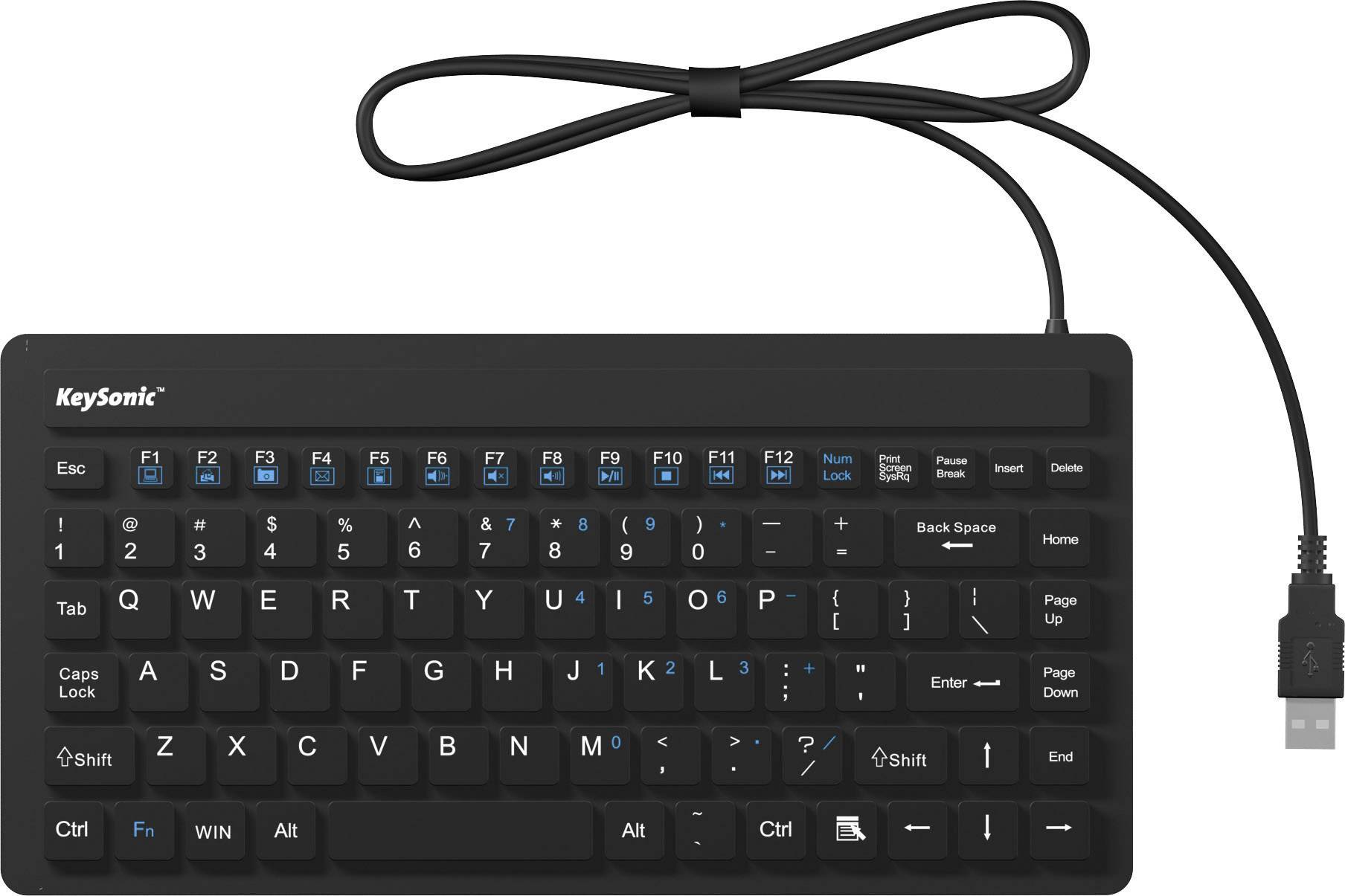 Keysonic KSK-3230IN (US) USB Tastatur US-Englisch, QWERTY Schwarz Silikonmembran, Wasserfest (IPX7)