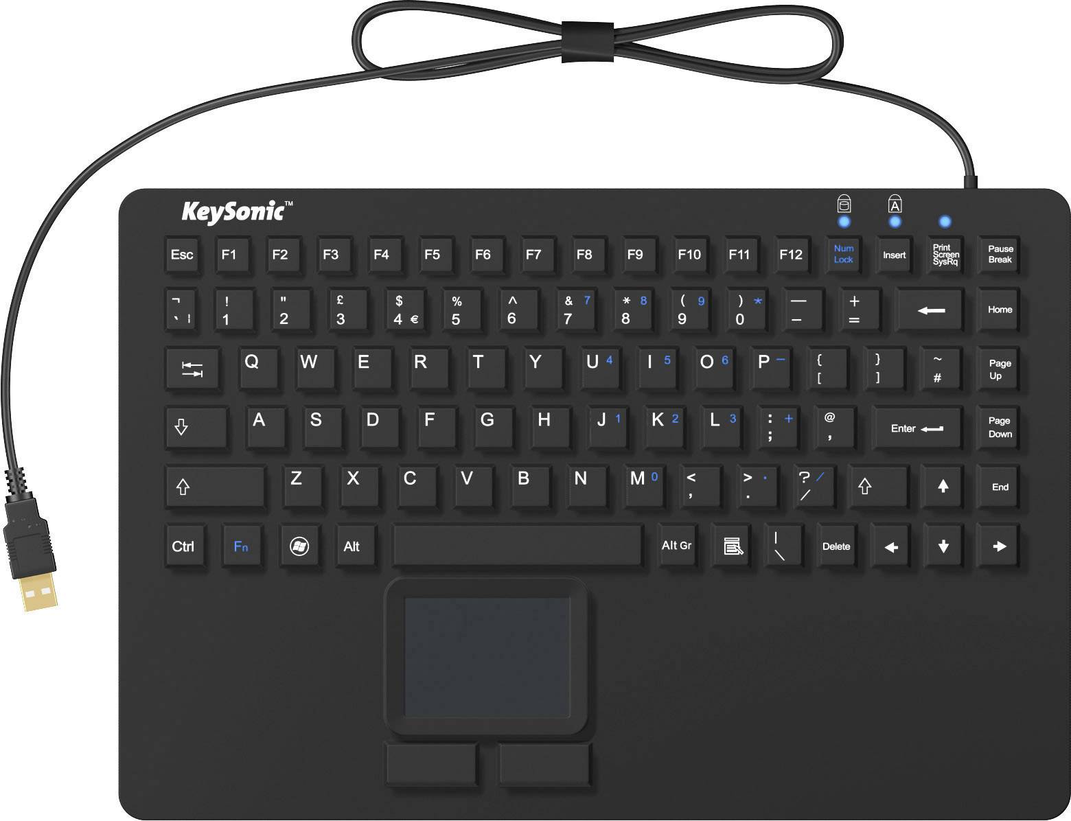 Keysonic KSK-5230 IN (UK) USB Tastatur UK-Englisch, QWERTY Schwarz Silikonmembran, Wasserfest (IPX7), Integriertes Touchpad, Maustasten