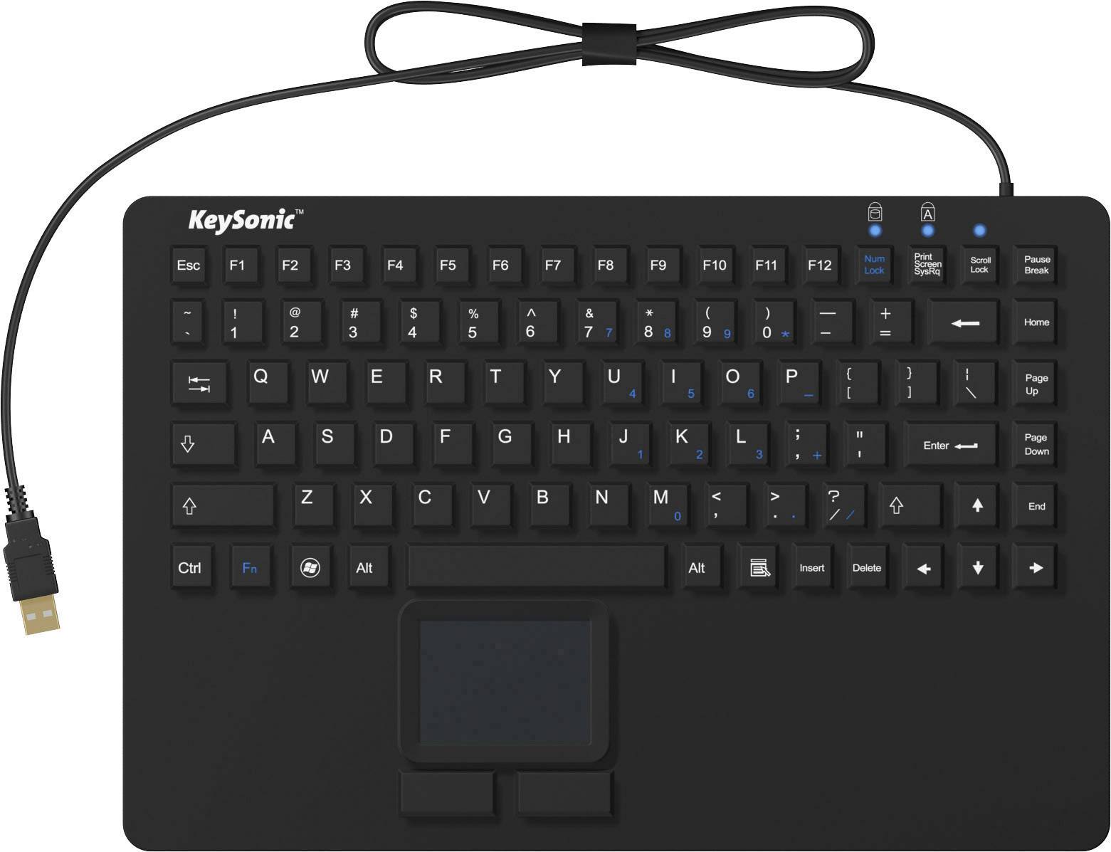 Keysonic KSK-5230 IN (US) USB Tastatur US-Englisch, QWERTY Schwarz Silikonmembran, Wasserfest (IPX7), Integriertes Touchpad, Maustasten