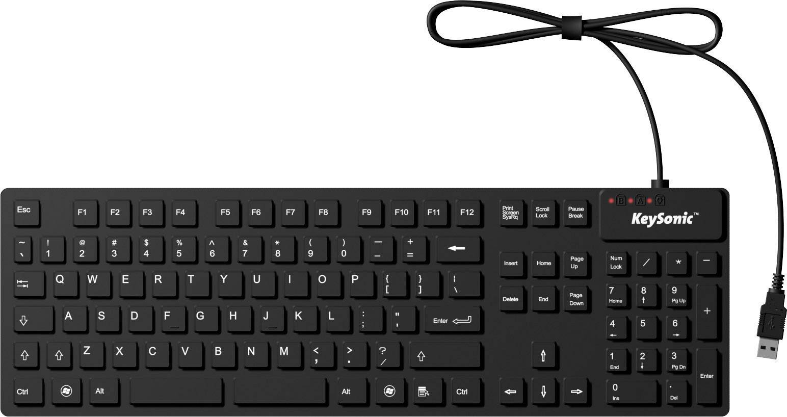 Keysonic KSK-8030 IN (US) USB Tastatur US-Englisch, QWERTY Schwarz Silikonmembran vollversiegelt IP68, Wasserfest (IPX7)