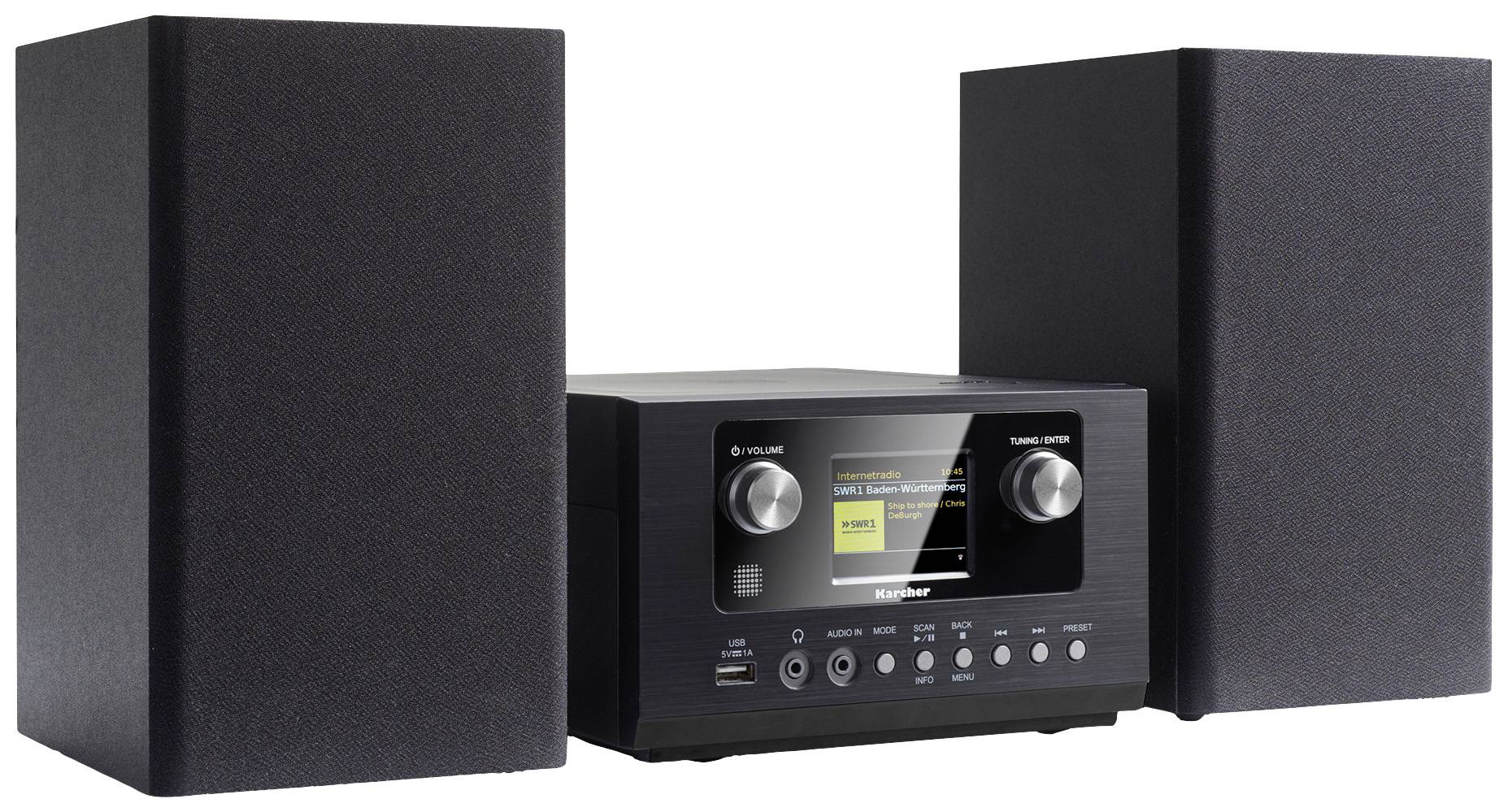 Karcher MC 6490DI Stereoanlage AUX, Bluetooth®, CD, DAB+, Internetradio, UKW, WLAN, USB, 2 x 5W Schwarz