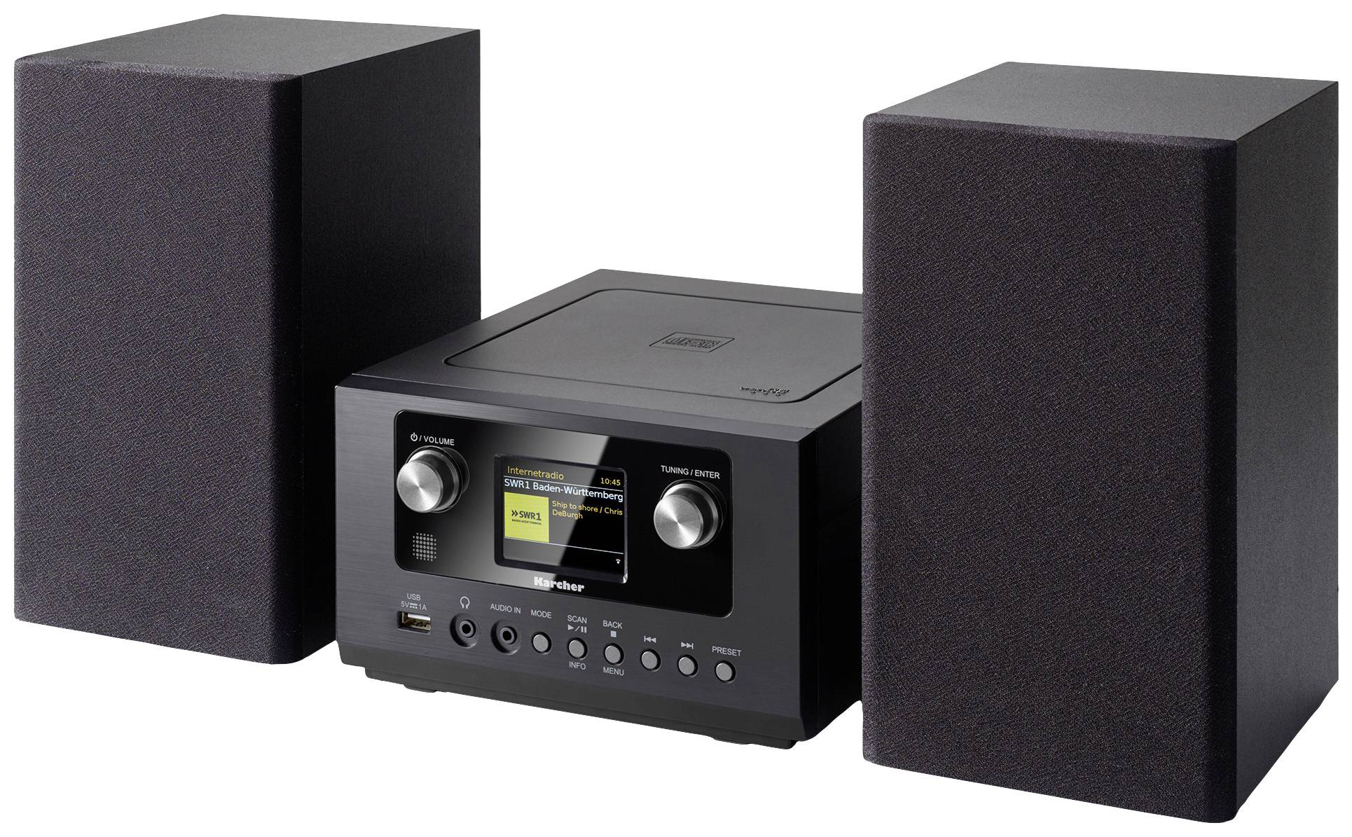 Karcher MC 6490DI Stereoanlage AUX, Bluetooth®, CD, DAB+, Internetradio, UKW, WLAN, USB, 2 x 5W Schwarz