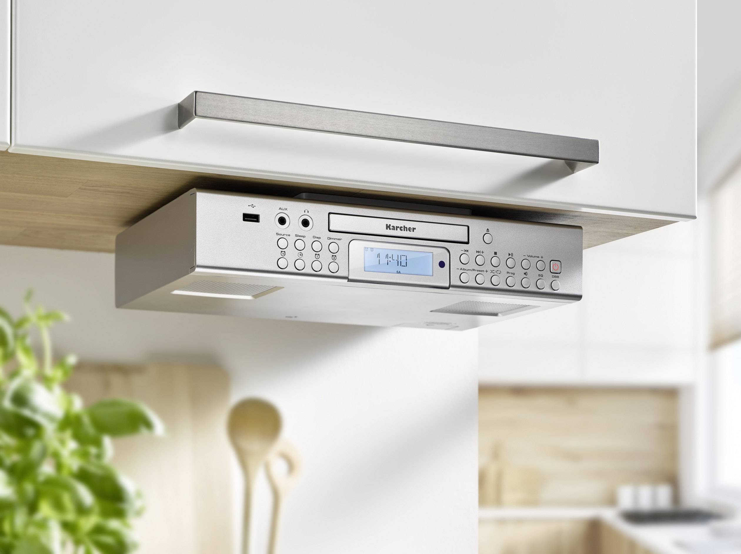 Karcher RA 2050 Unterbauradio UKW AUX, CD, USB Akku-Ladefunktion Silber