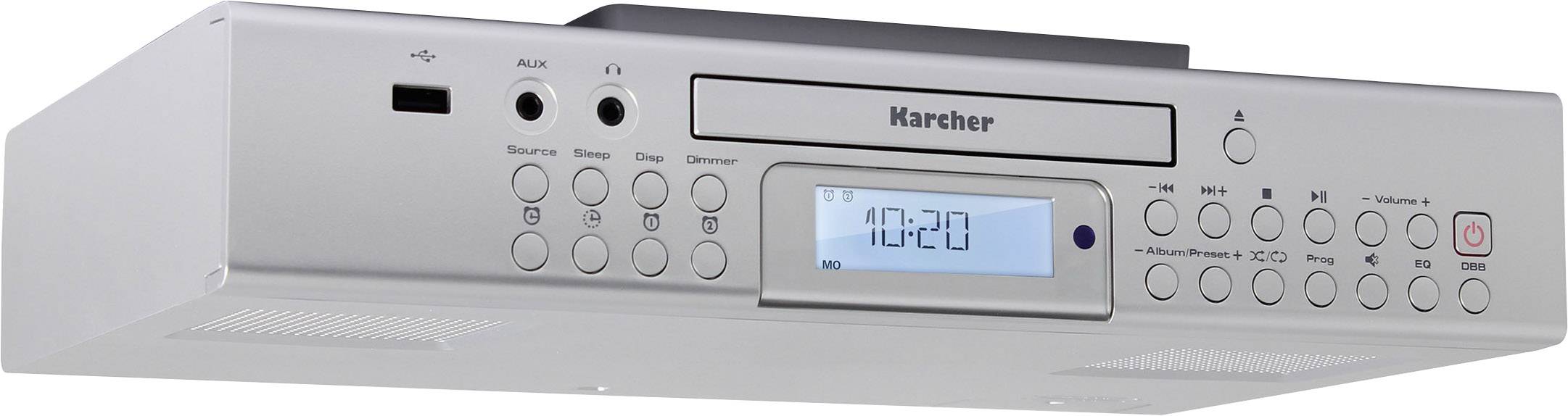 Karcher RA 2050 Unterbauradio UKW AUX, CD, USB Akku-Ladefunktion Silber