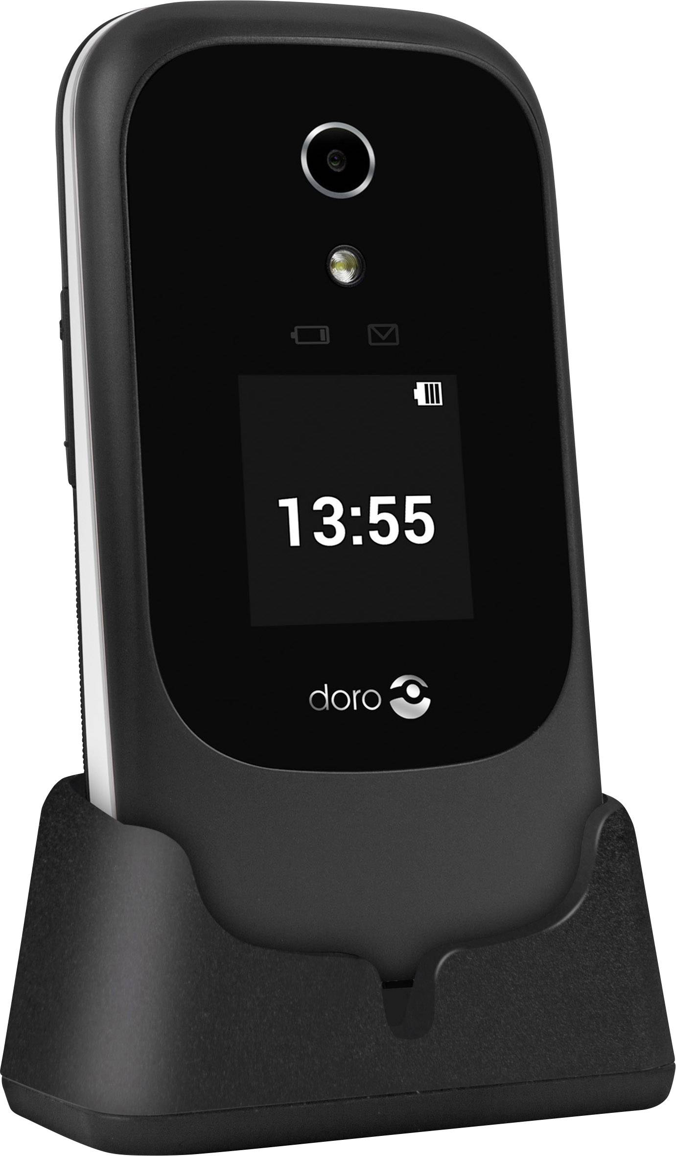 Doro 7060 Senioren-Klapp-Handy mit Ladestation, SOS Taste Schwarz, Weiß
